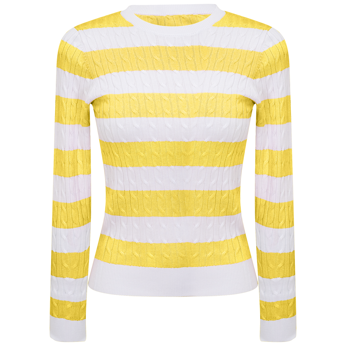 Striped Cable Sweater in White Glazing Yellow by Iconic