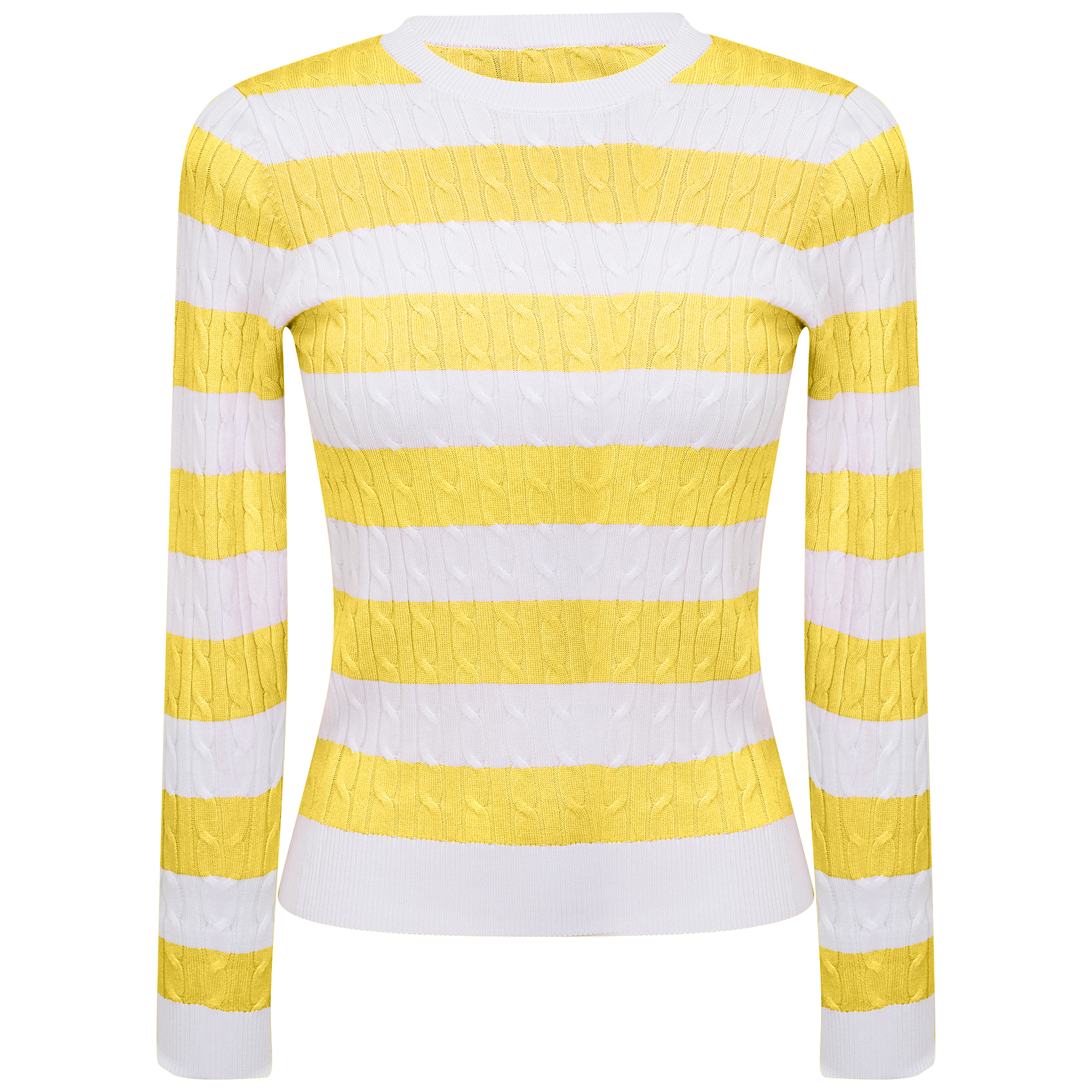 Striped Cable Sweater in White Glazing Yellow by Iconic