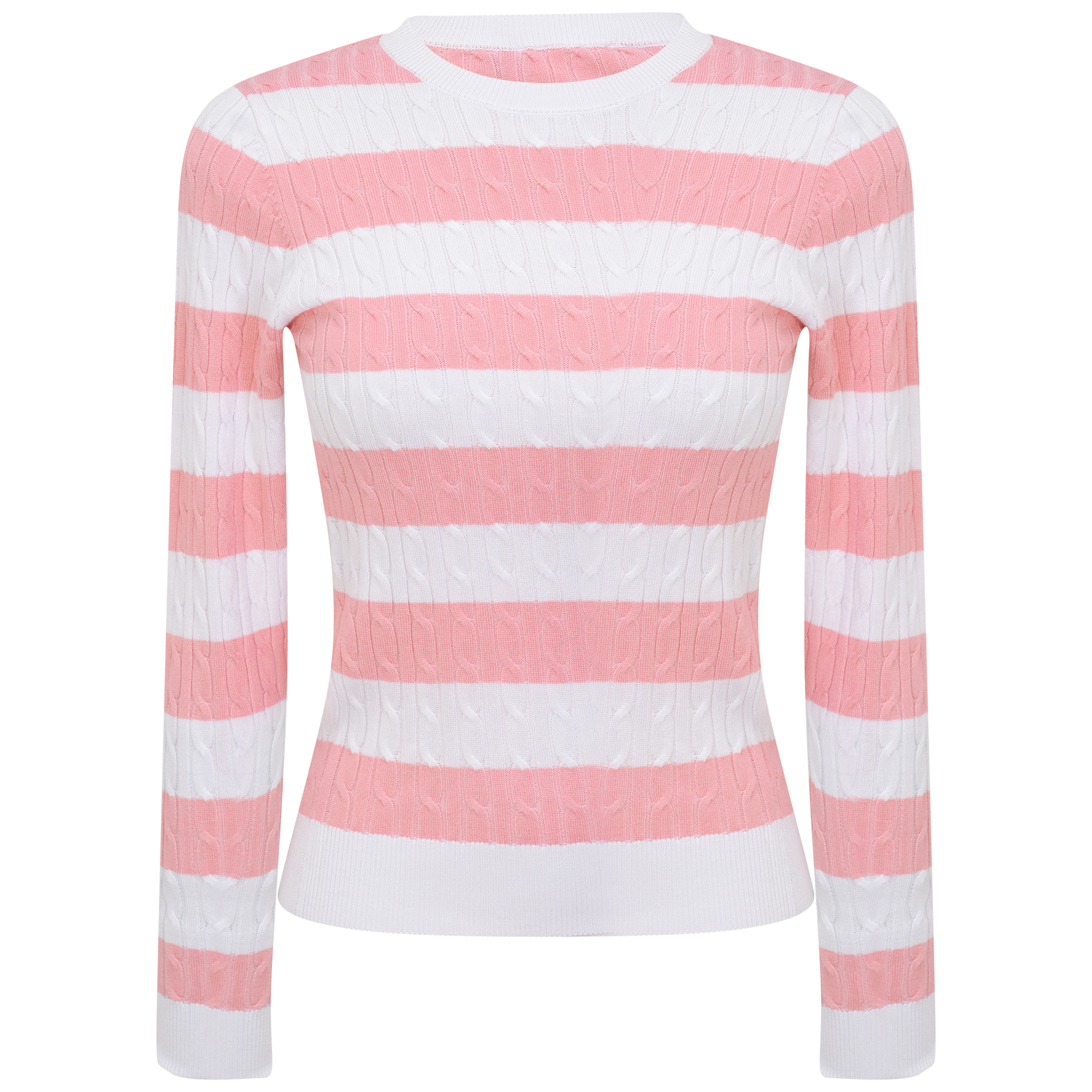 Striped Cable Sweater in White Light Coral by Iconic