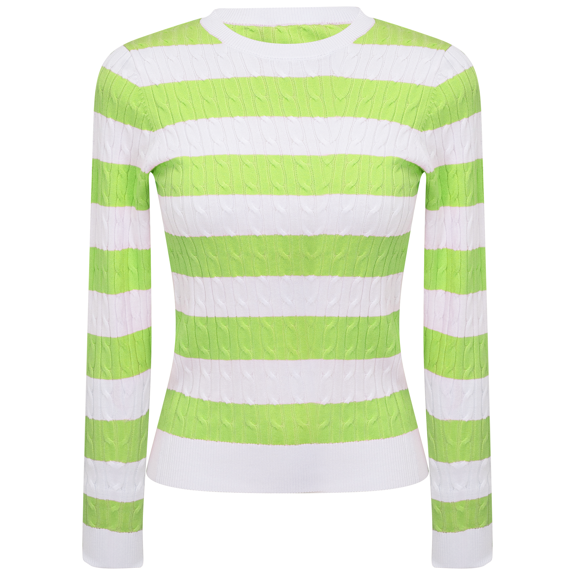 Striped Cable Sweater in White Pistachio by Iconic