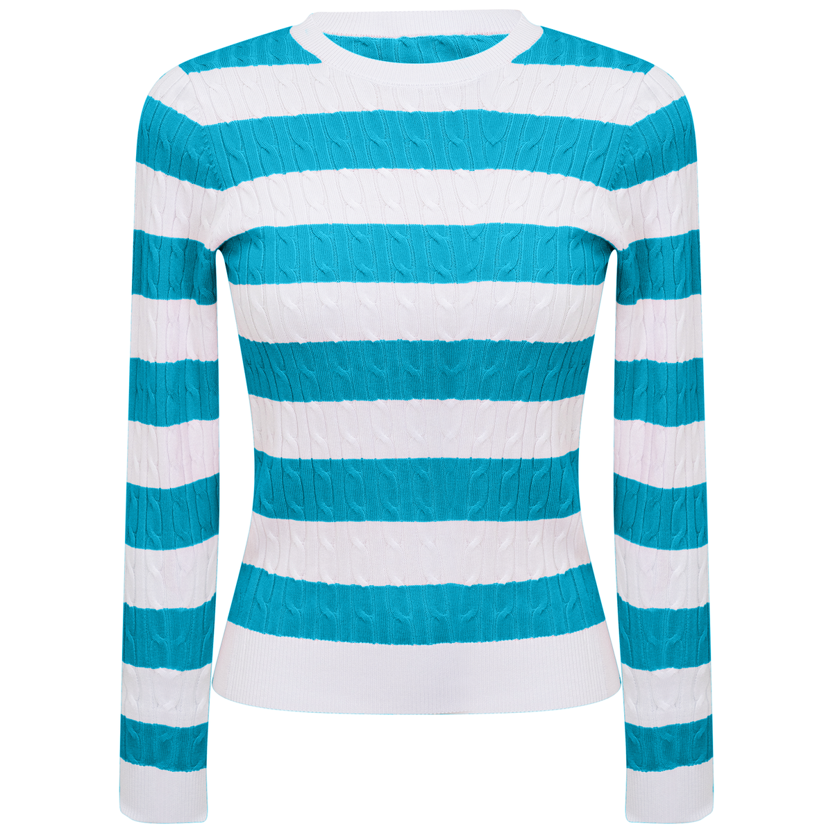 Striped Cable Sweater in White Scuba Blue by Iconic