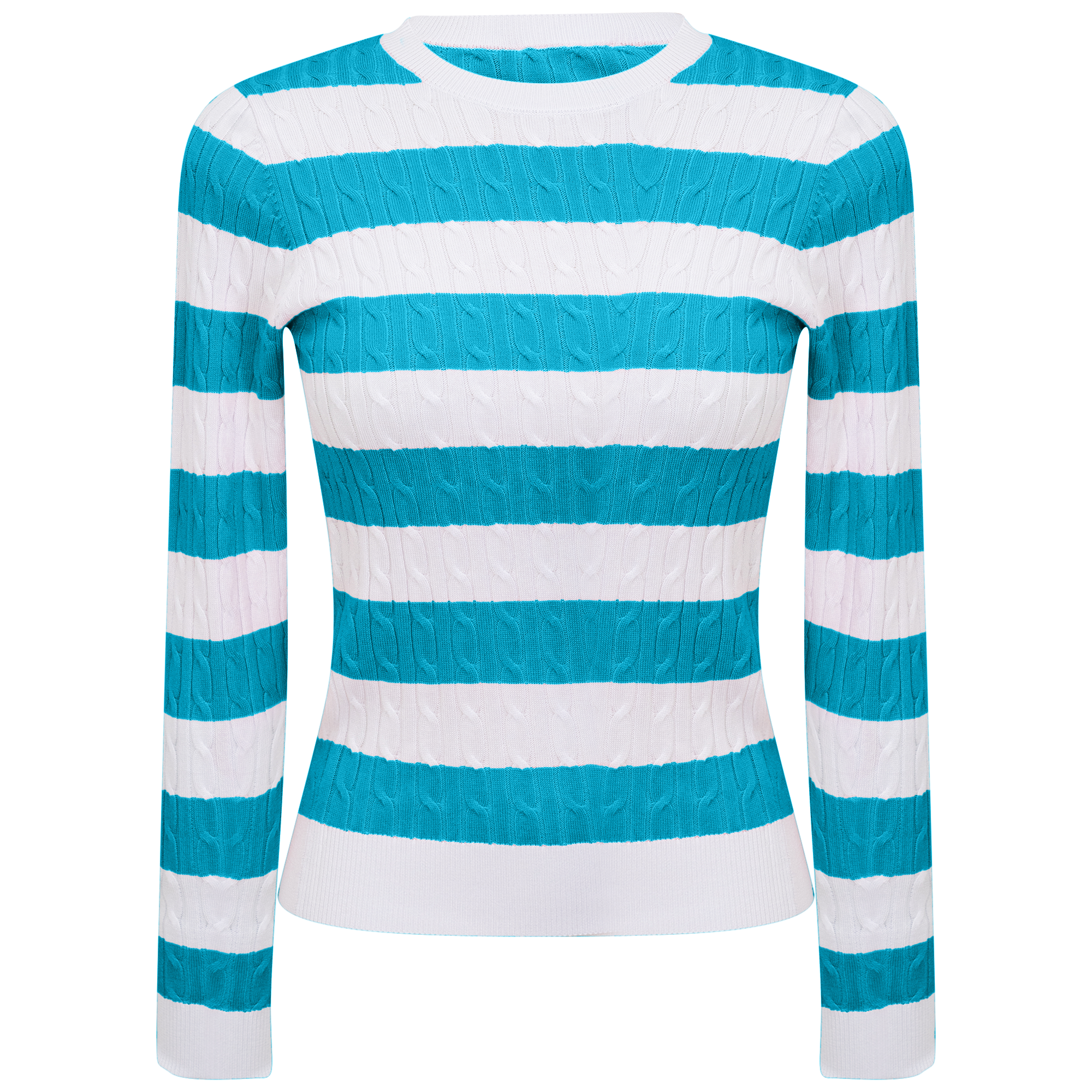 Striped Cable Sweater in White Scuba Blue by Iconic