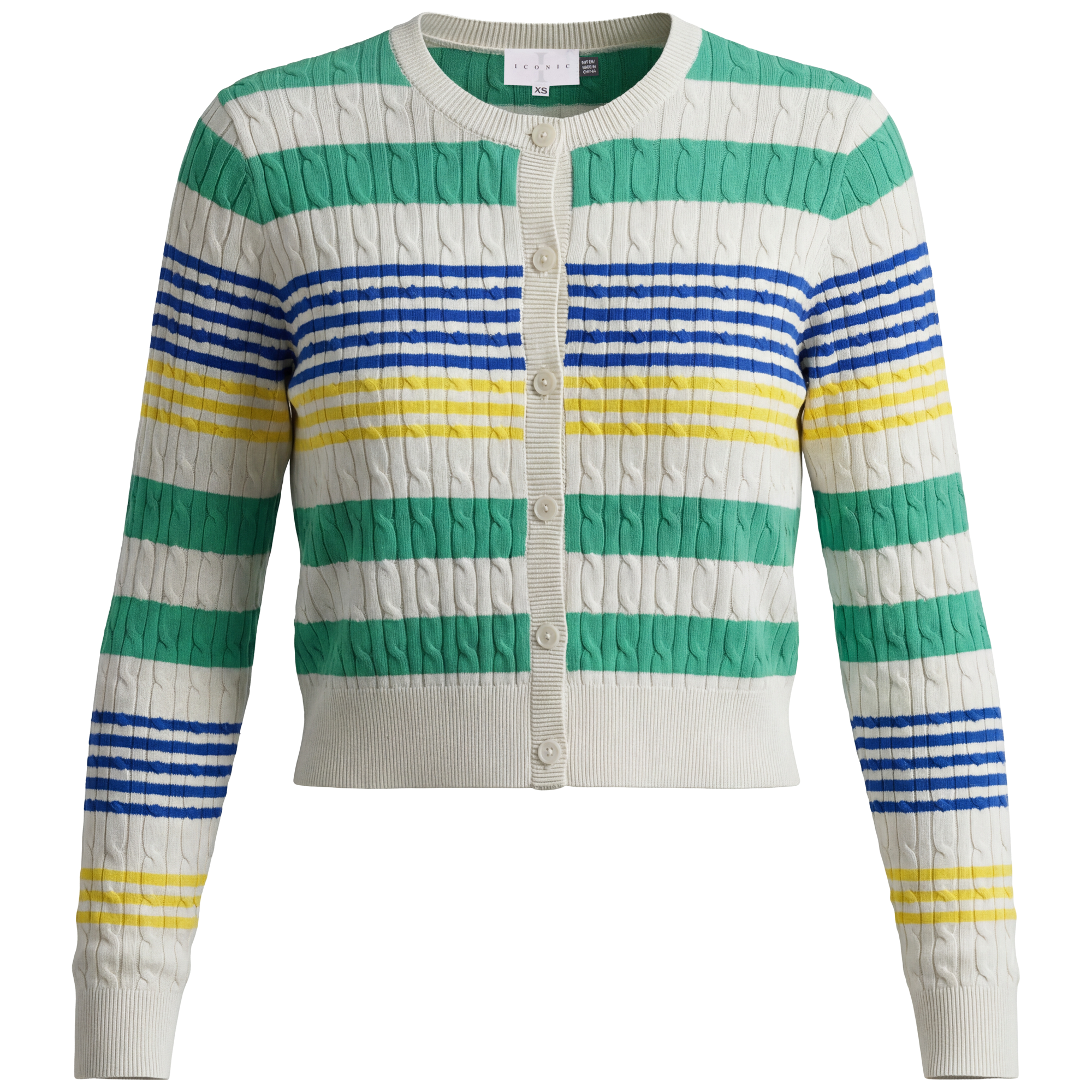 Striped Cable Knit Cardigan in Sea Green Multi by Iconic