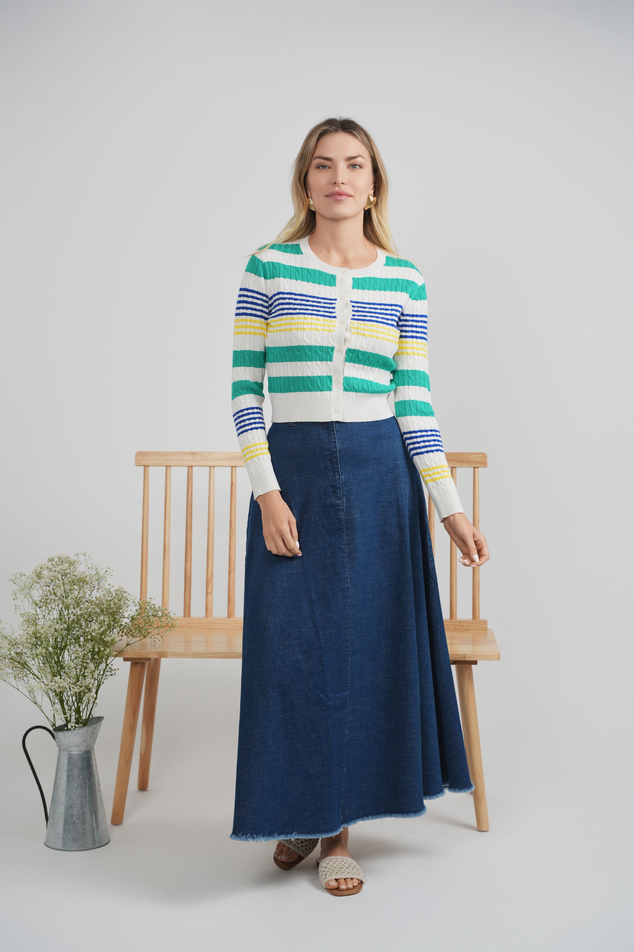 Striped Cable Knit Cardigan in by Iconic