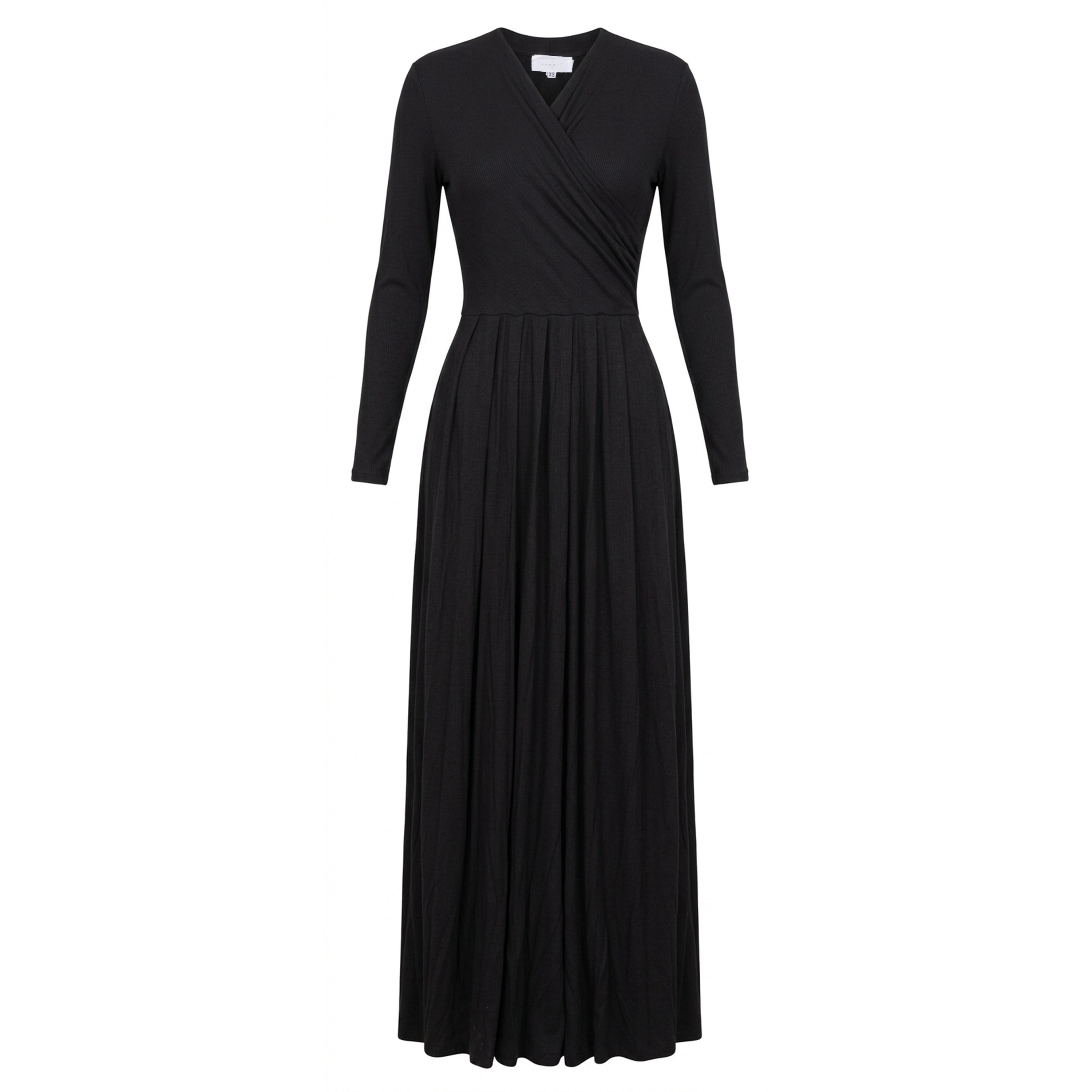 Mock Neck Wrap Maxi Dress in Black Solid by Iconic