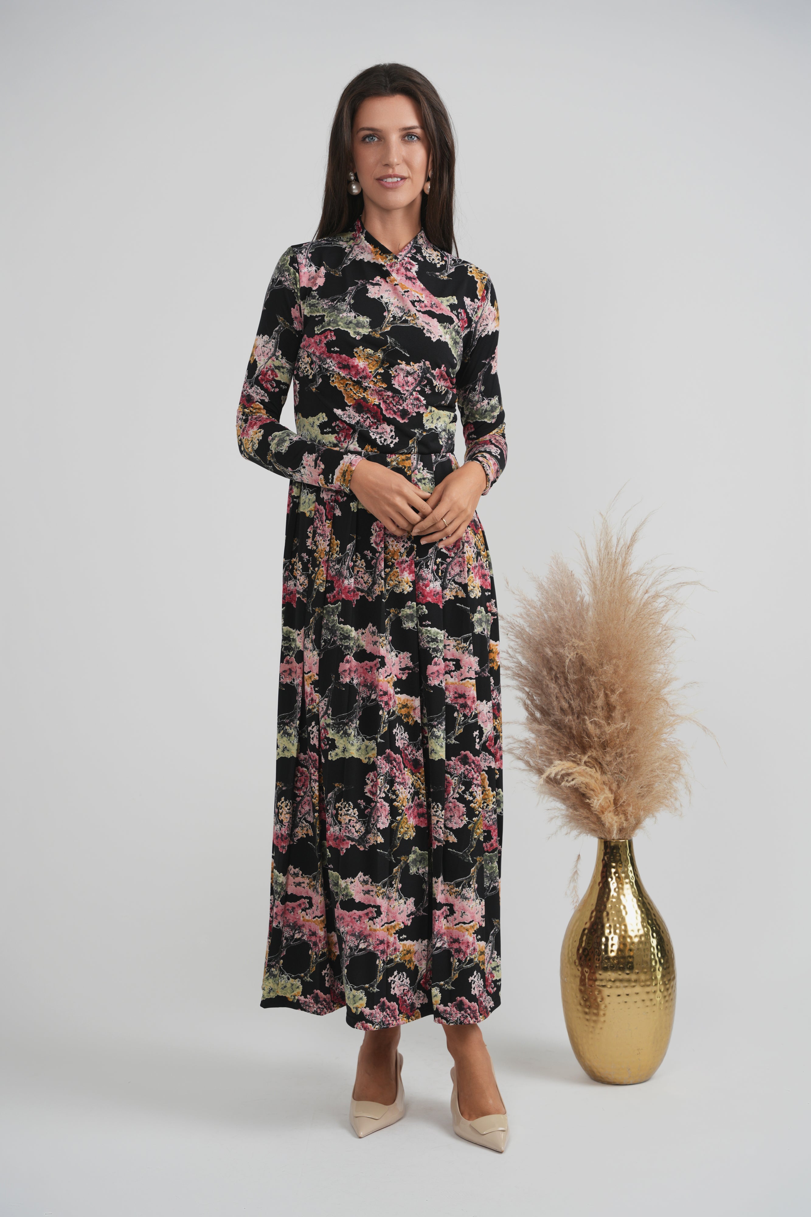 Mock Neck Wrap Maxi Dress in by Iconic