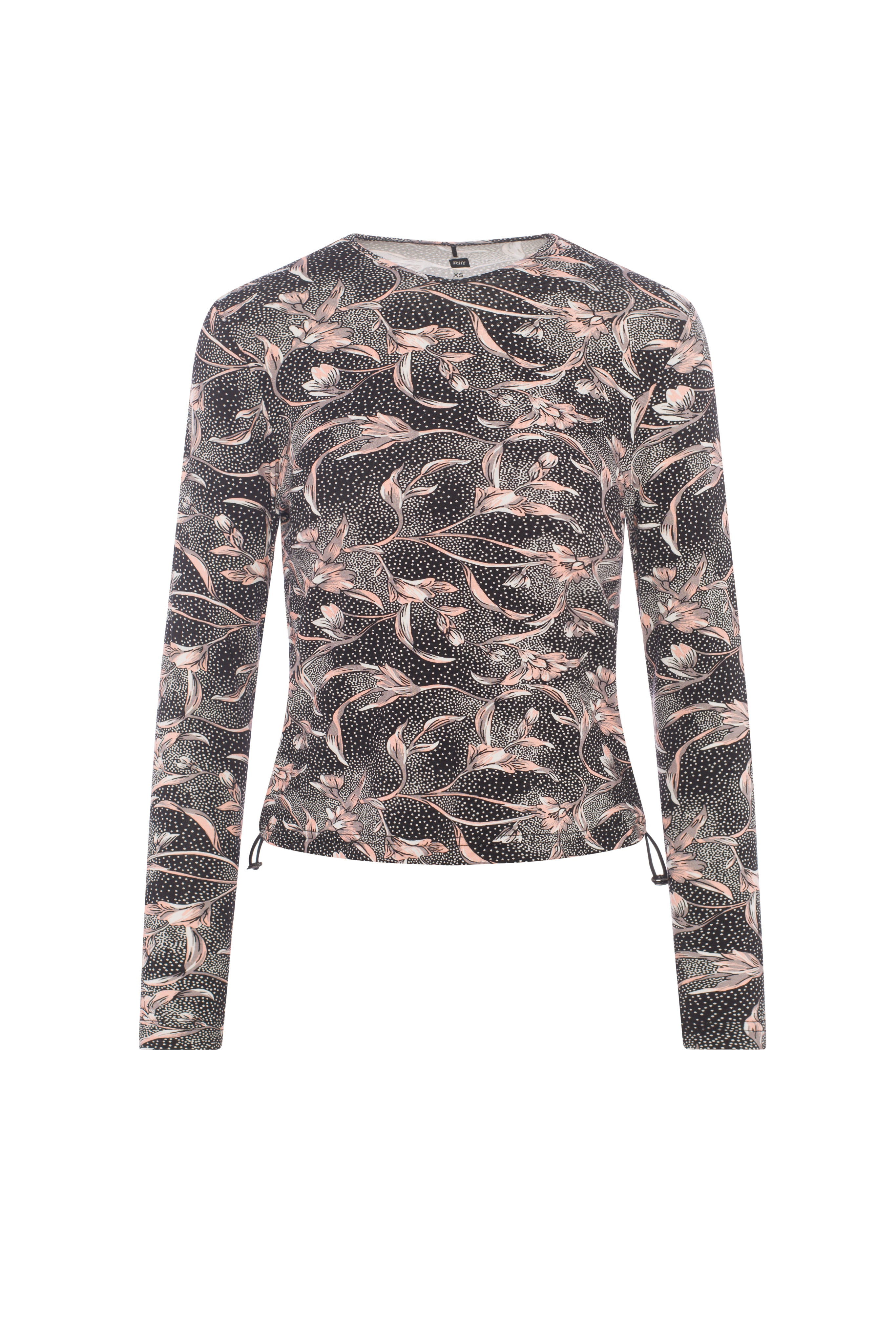 Floral Bungee V Neck Top in Black Coral by Riff