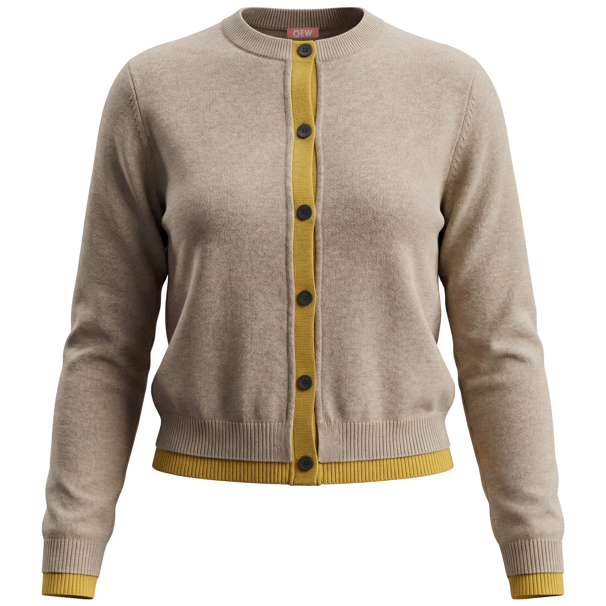 Cropped Contrast Cardigan in Beige Yellow by QEW