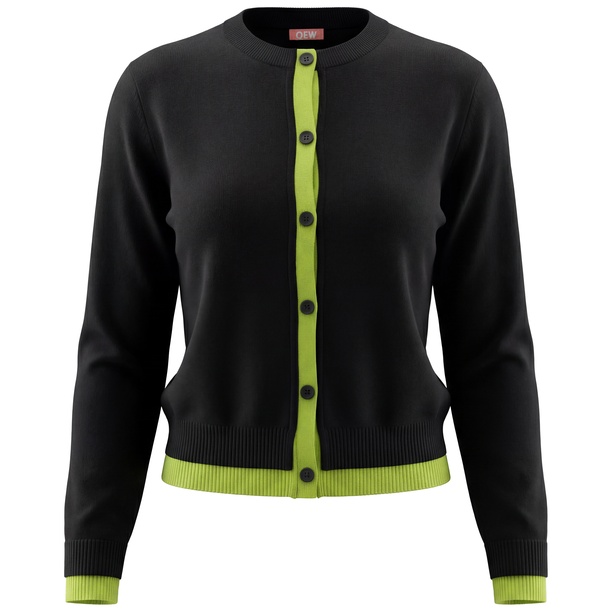 Cropped Contrast Cardigan in Black Neon Green by QEW