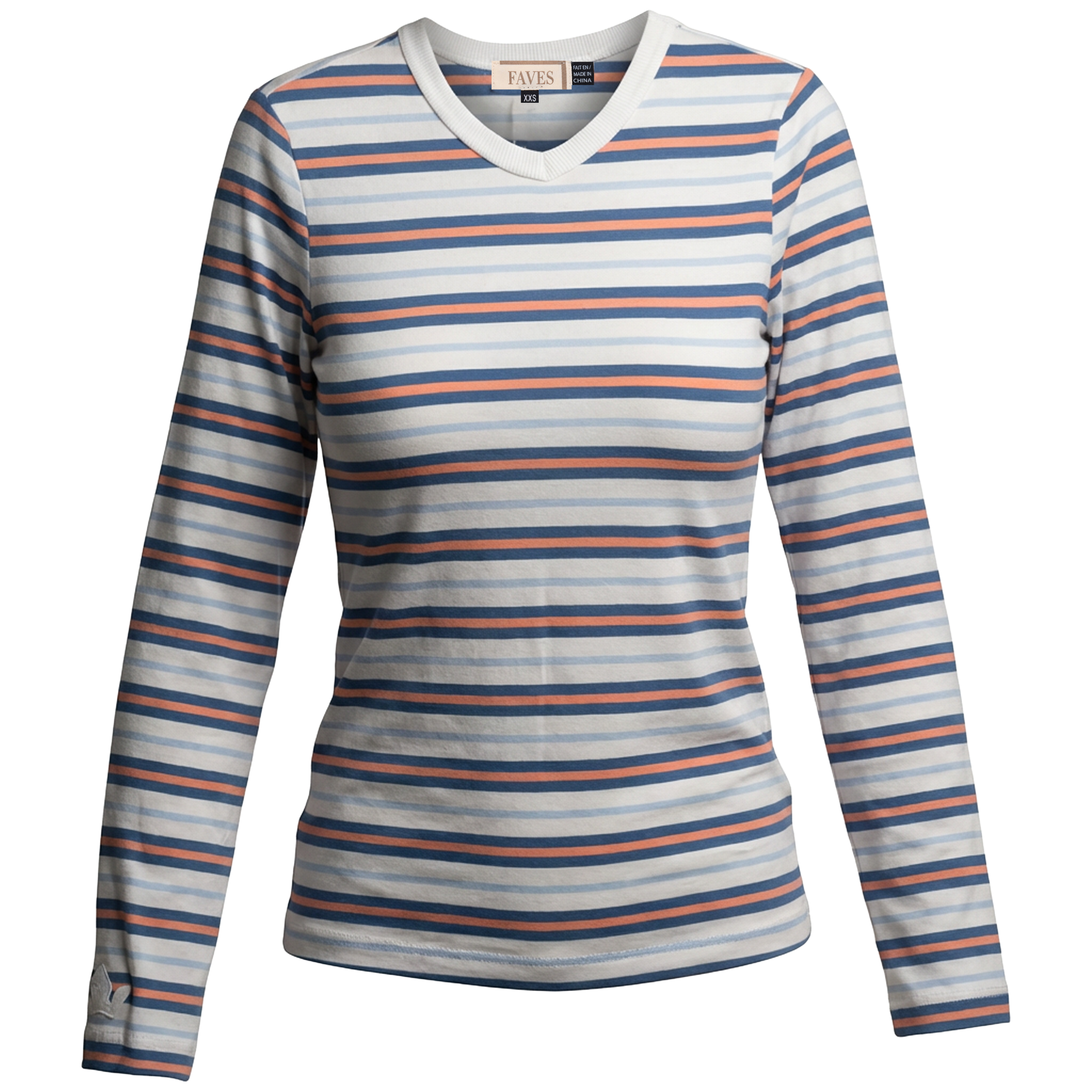 Ribbed Stripped V Neck Tee in Coral by Faves