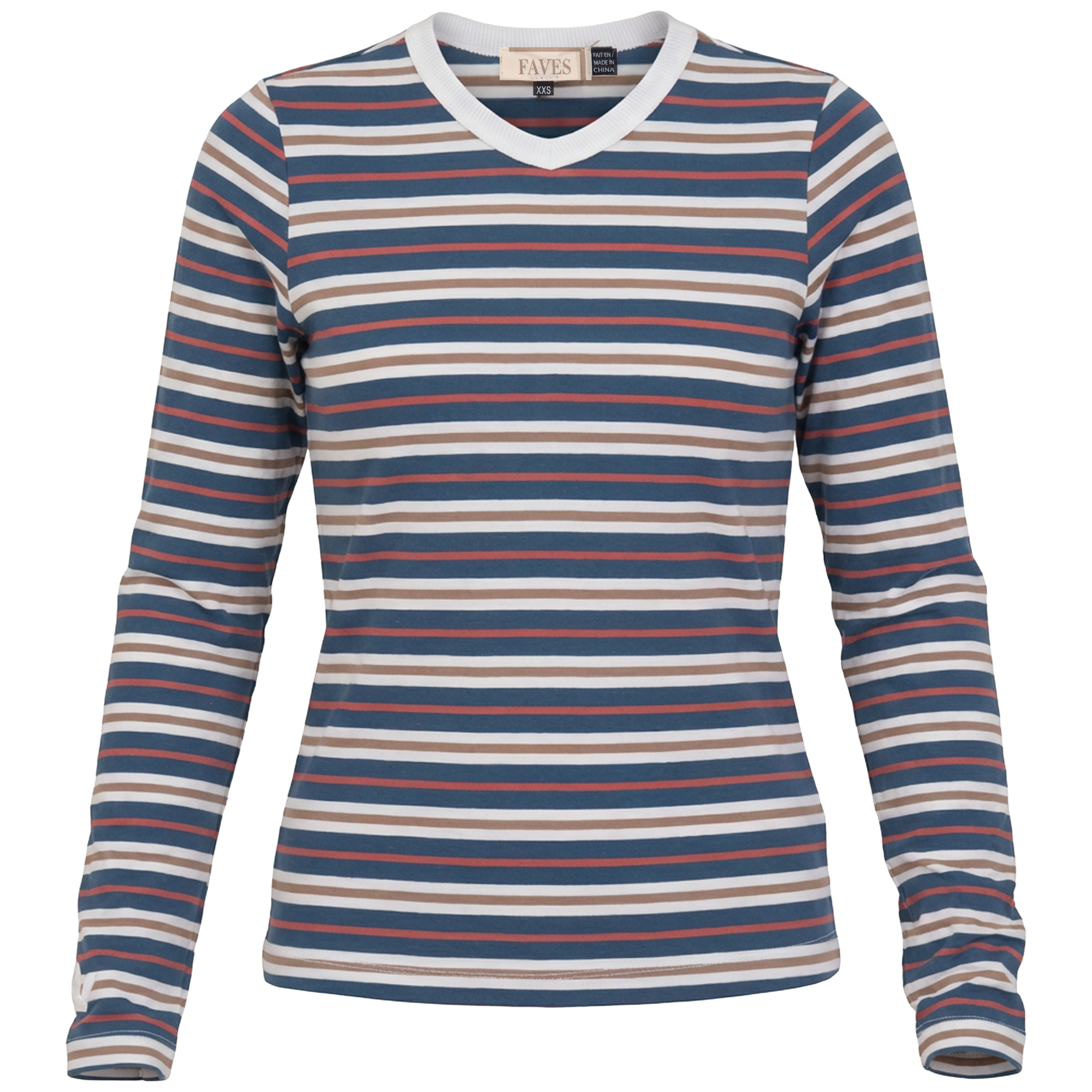 Ribbed Stripped V Neck Tee in Dark Denim by Faves