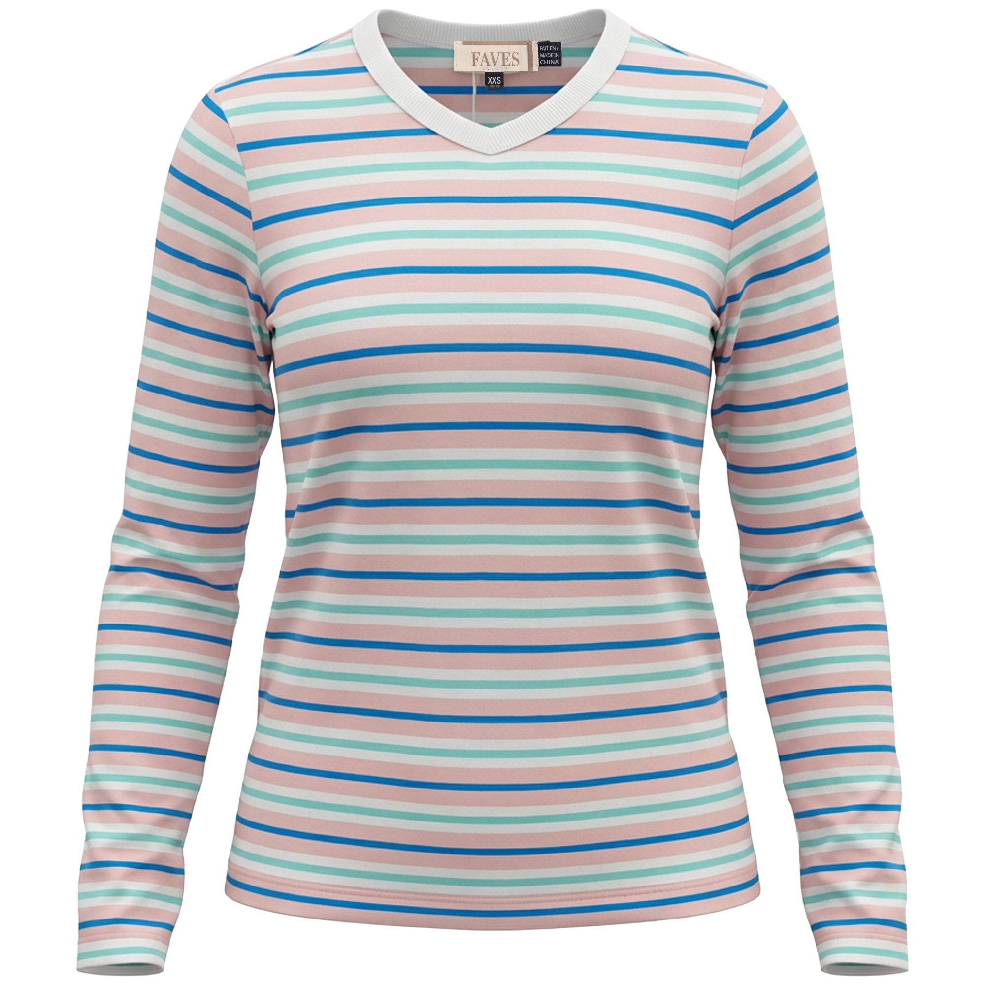 Ribbed Stripped V Neck Tee in Light Rose by Faves