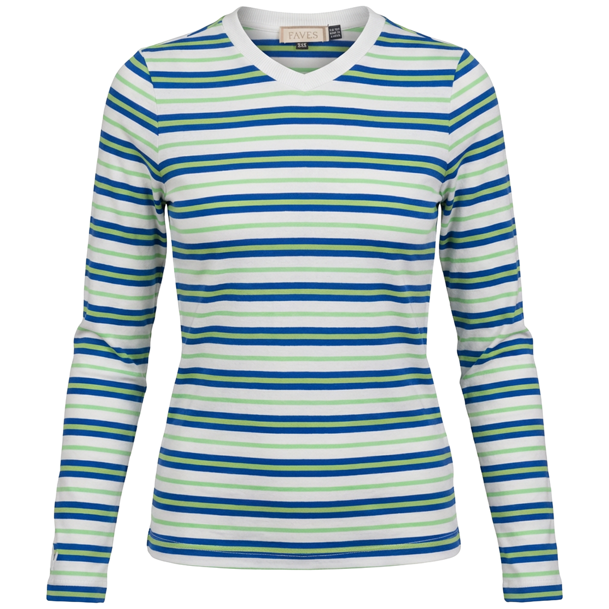 Ribbed Stripped V Neck Tee in Light Sapphire by Faves