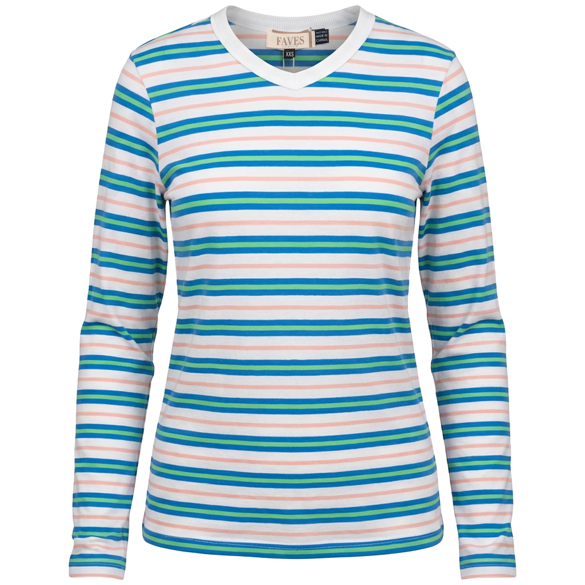 Ribbed Stripped V Neck Tee in Neon Blue by Faves