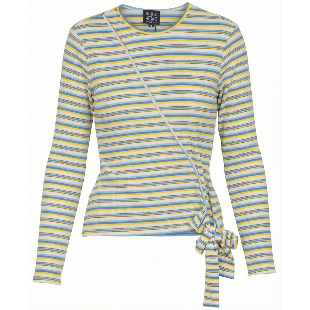 Striped Wrap Tee in Blue by BuHu