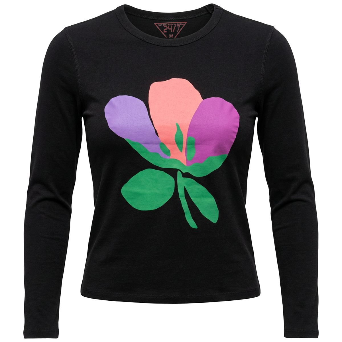 Long Sleeve Floral Graphic Tee in Black by 24-Jul