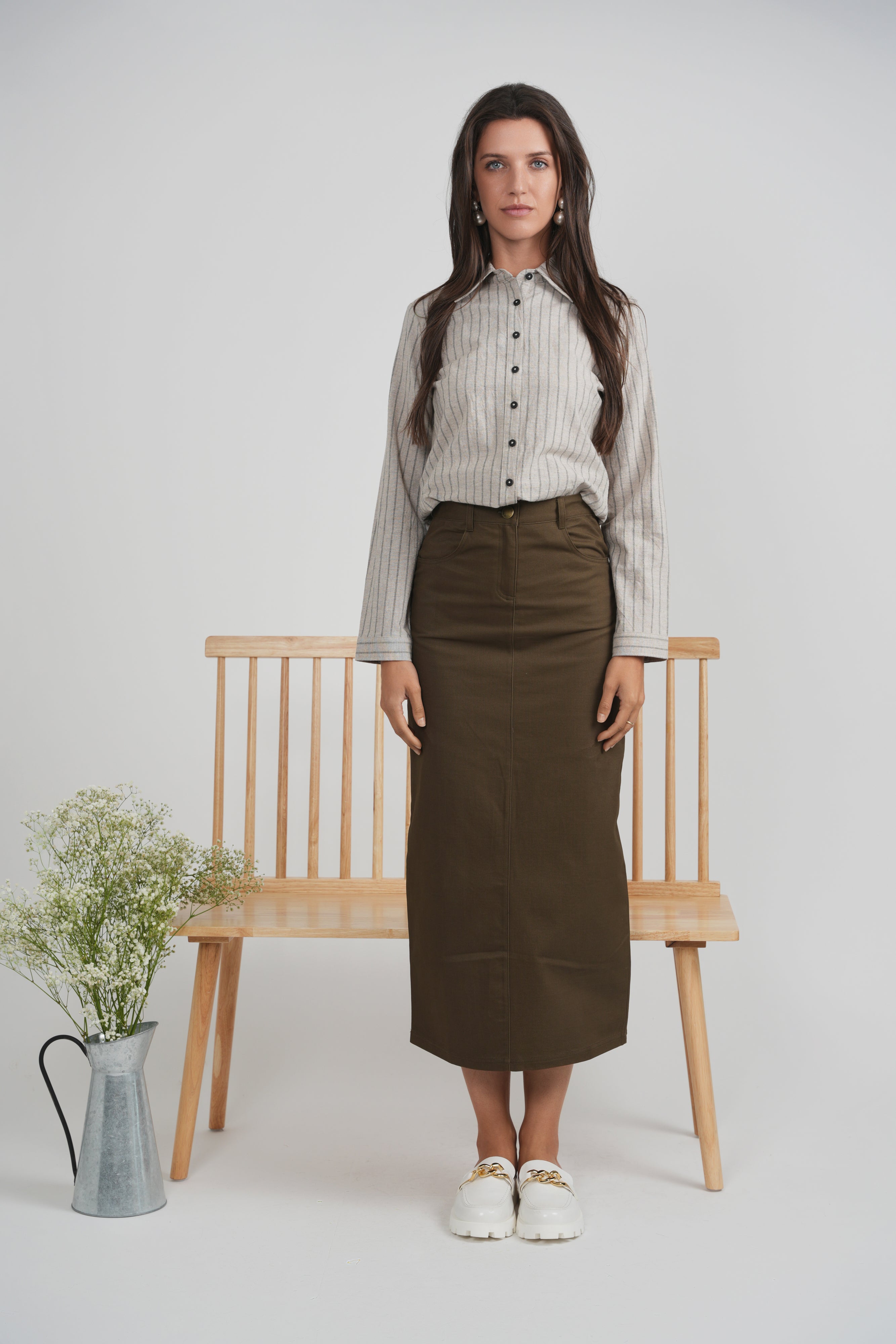 Maxi Fly Front Ulla Skirt in by Ulla Maxi