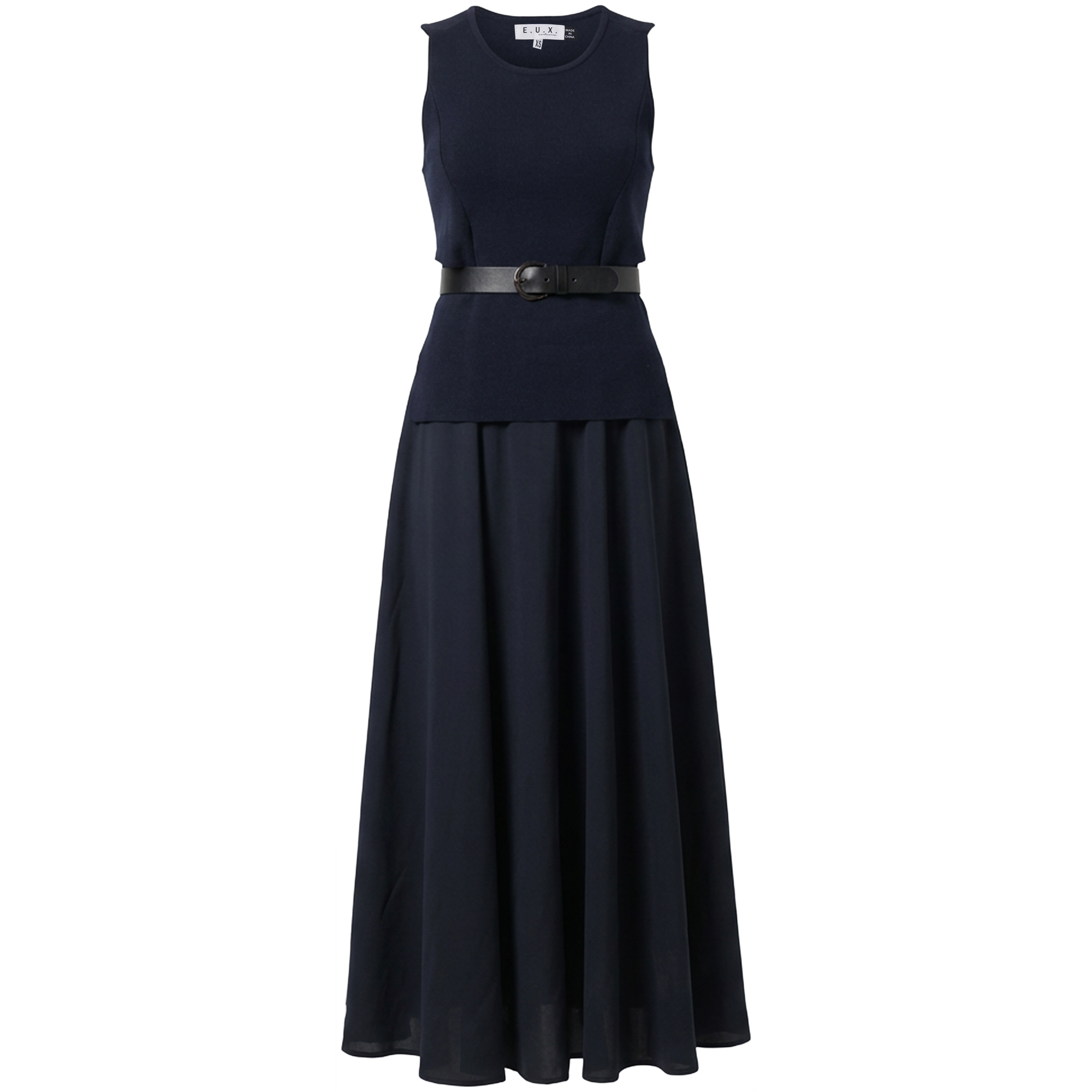 Belted Vest Crepe Jumper Combo in Dark Navy by E.U.X. Exclusive