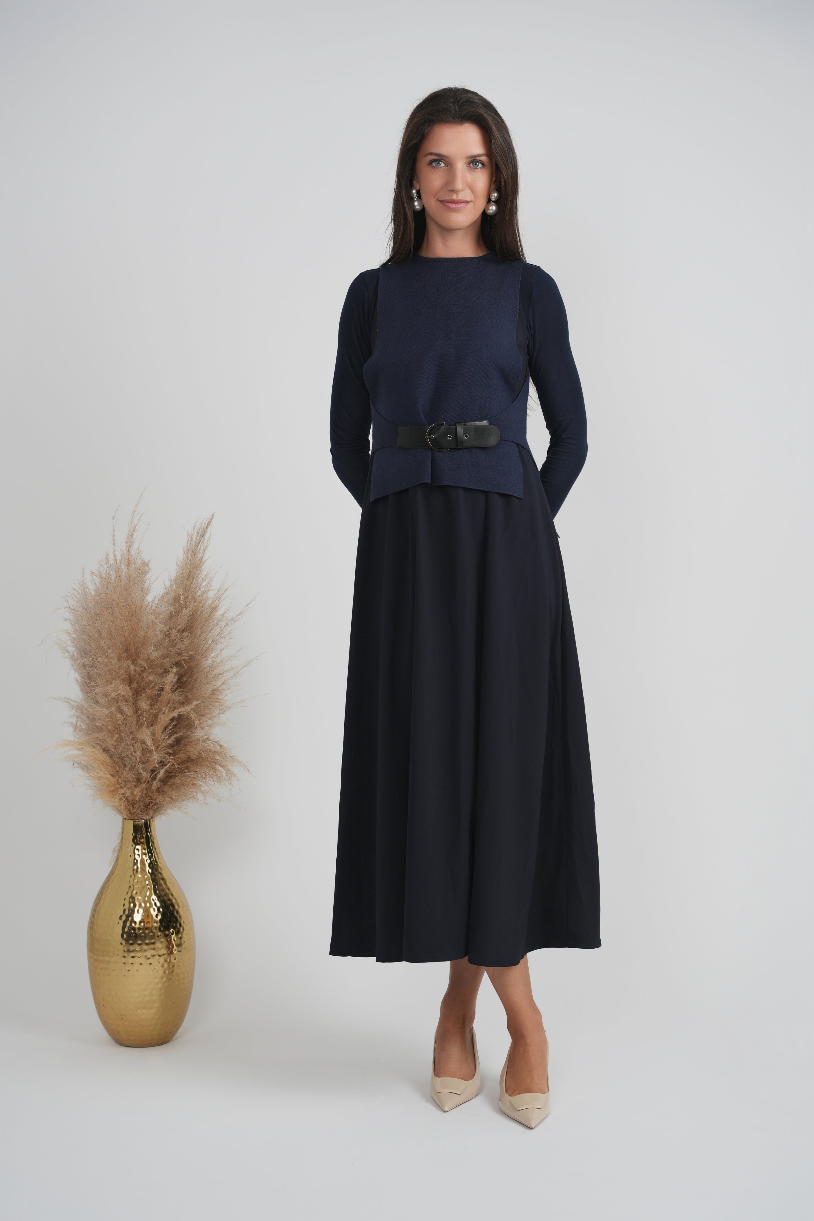 Belted Vest Crepe Jumper Combo in by E.U.X. Exclusive