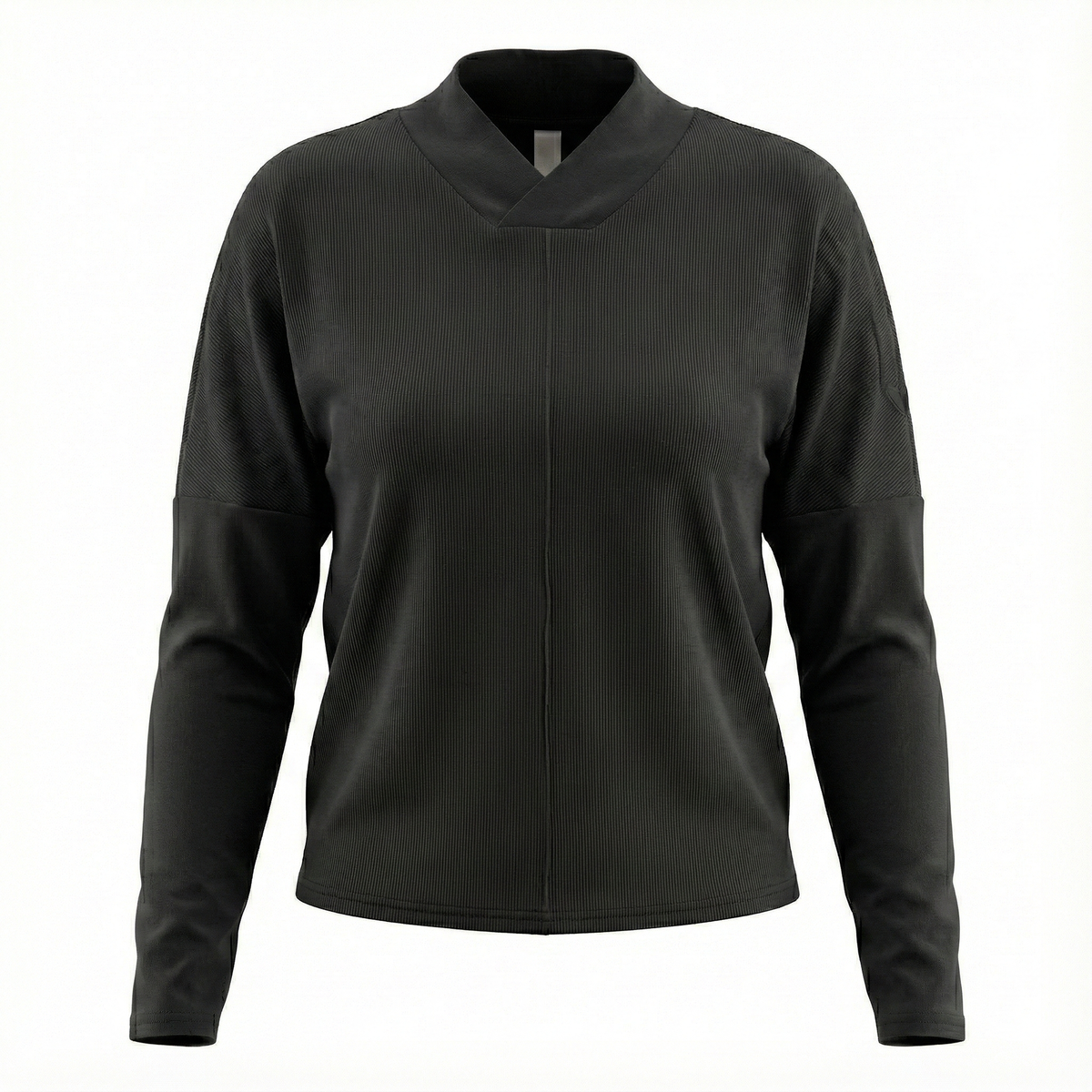 Ribbed V Neck Sweatshirt Combo in Black by Positive