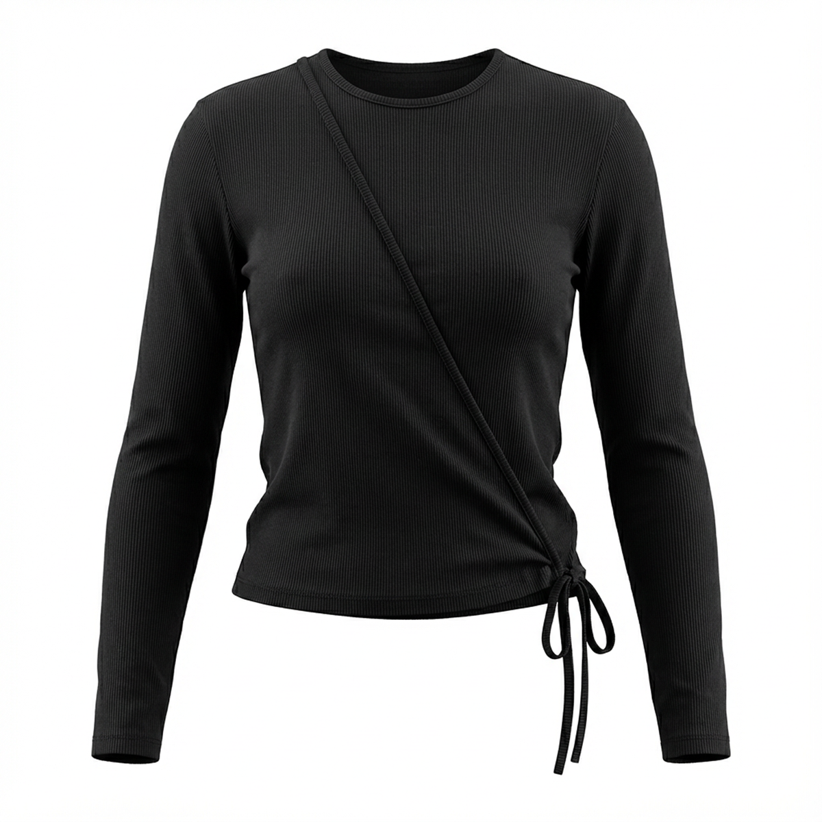 Ribbed Wrap Tee in Black by Positive