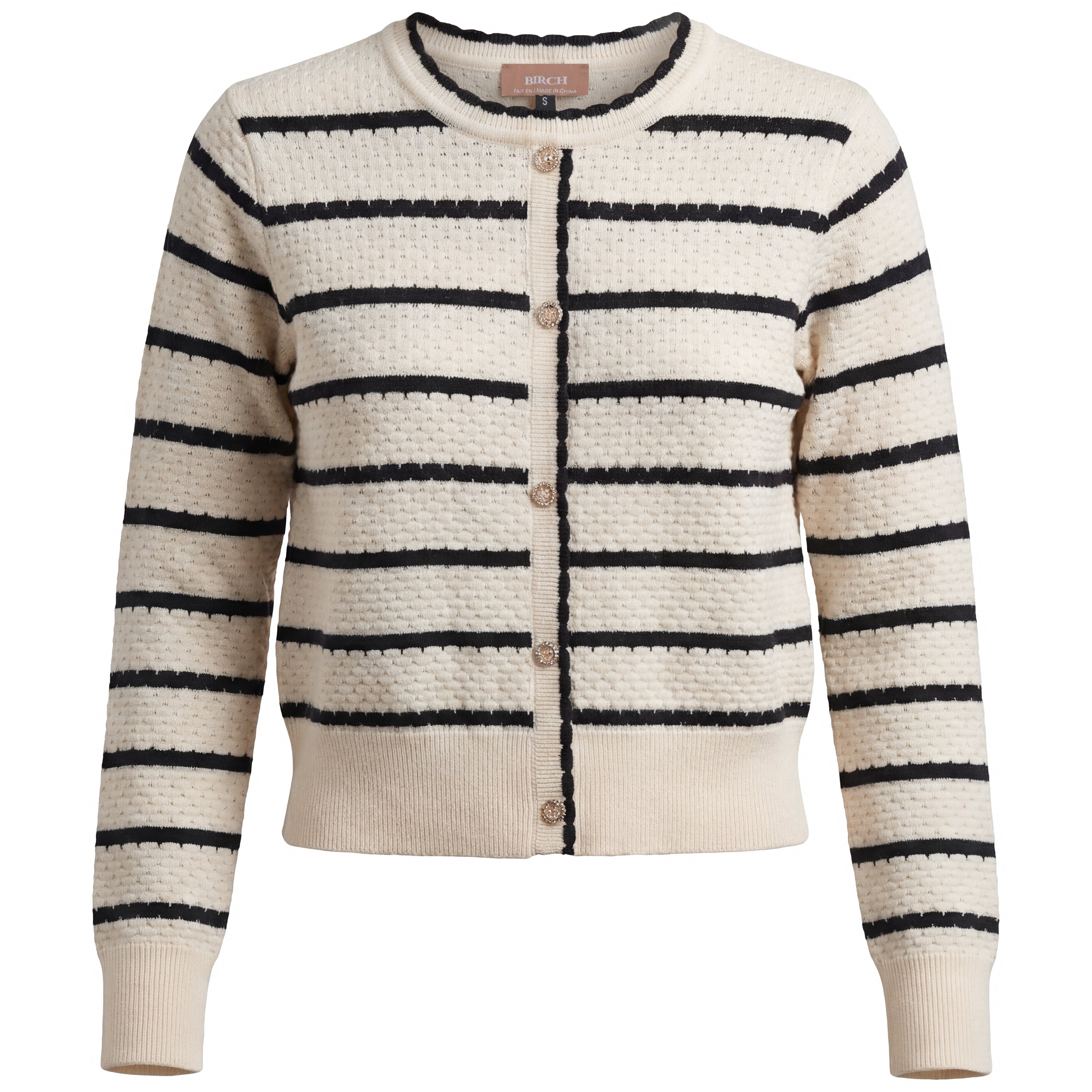 Striped Cropped Cardigan in Cream Black by Birch