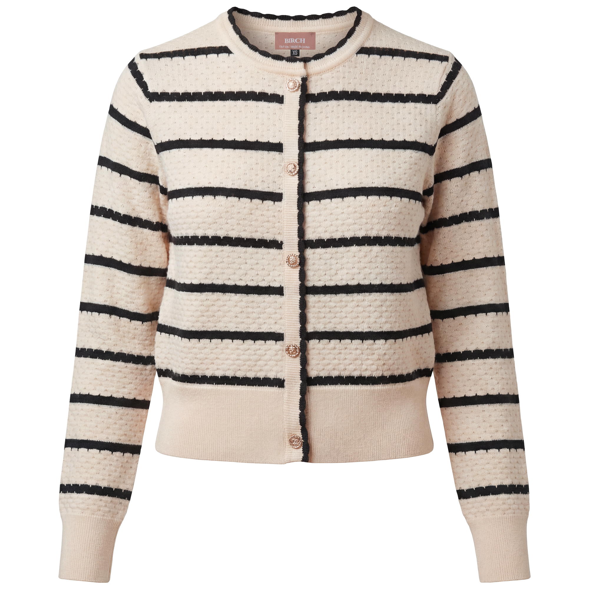 Striped Cropped Cardigan in Cream Black by Birch