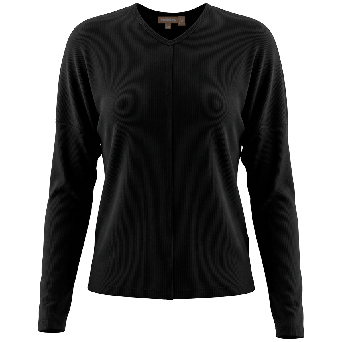 Ribbed V Neck Drop Shoulder Tee in Black by Positive