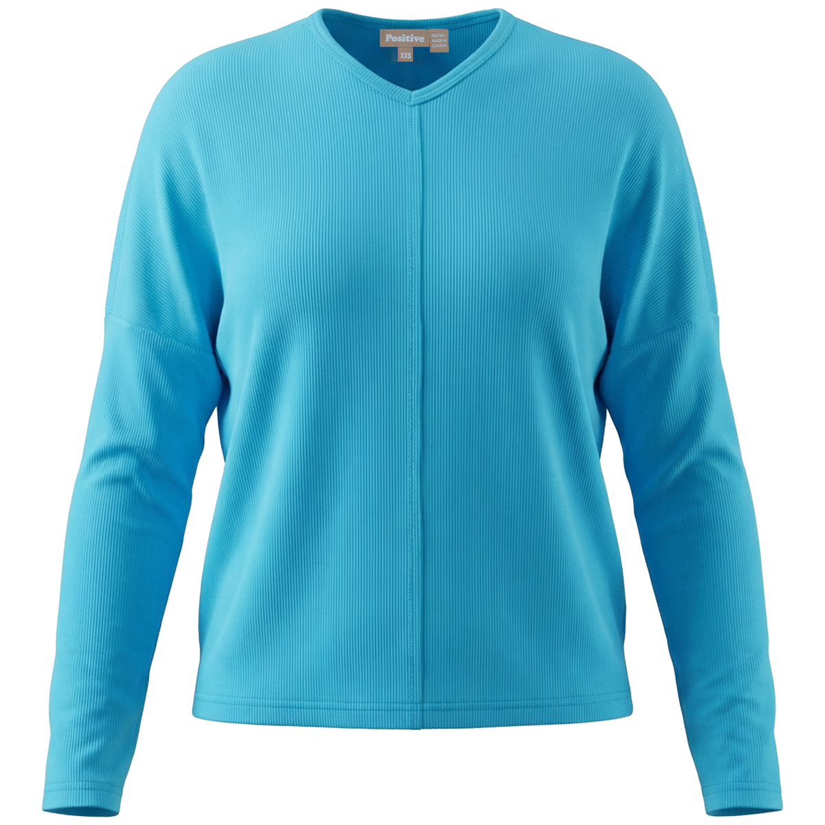 Ribbed V Neck Drop Shoulder Tee in Capri by Positive