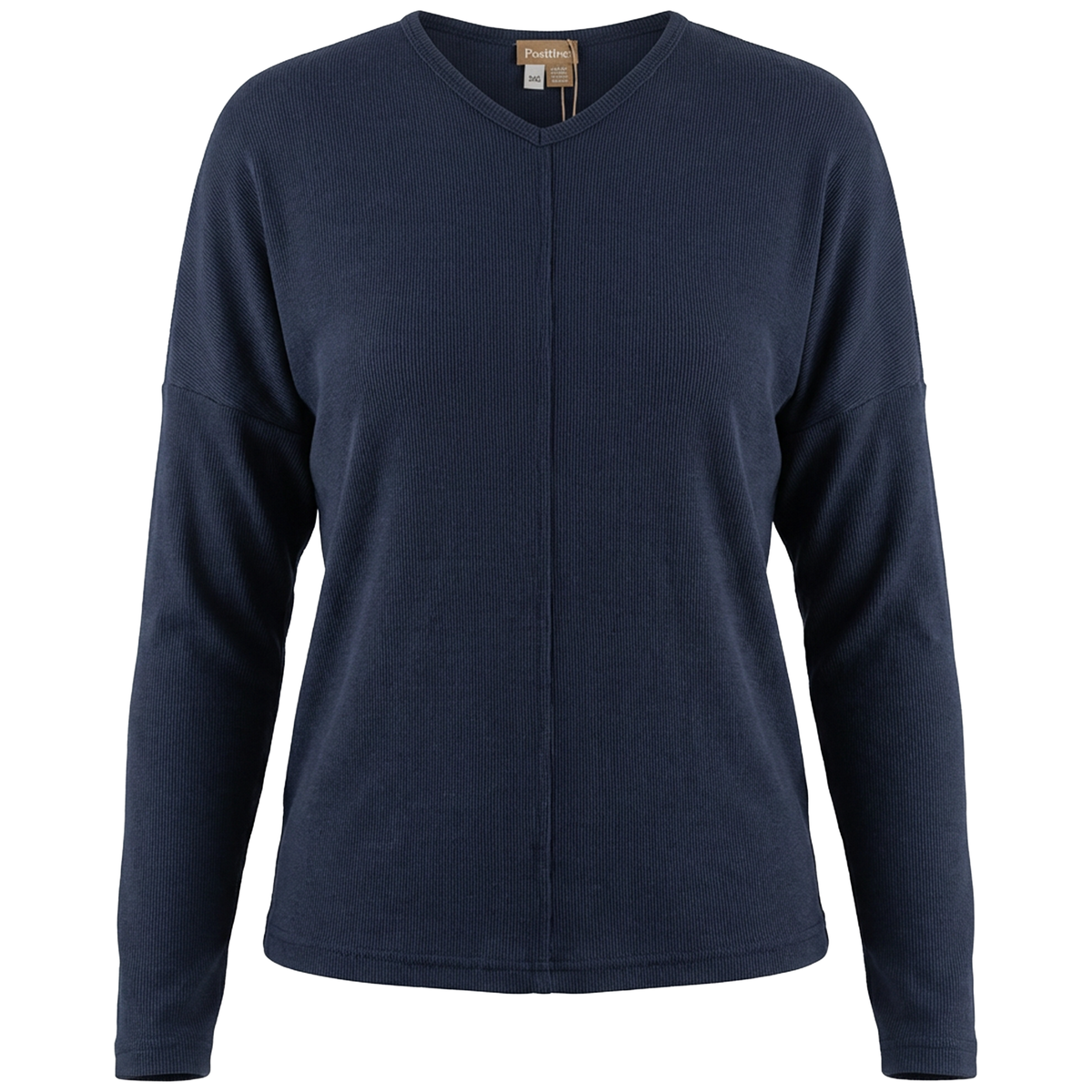 Ribbed V Neck Drop Shoulder Tee in Dark Navy by Positive