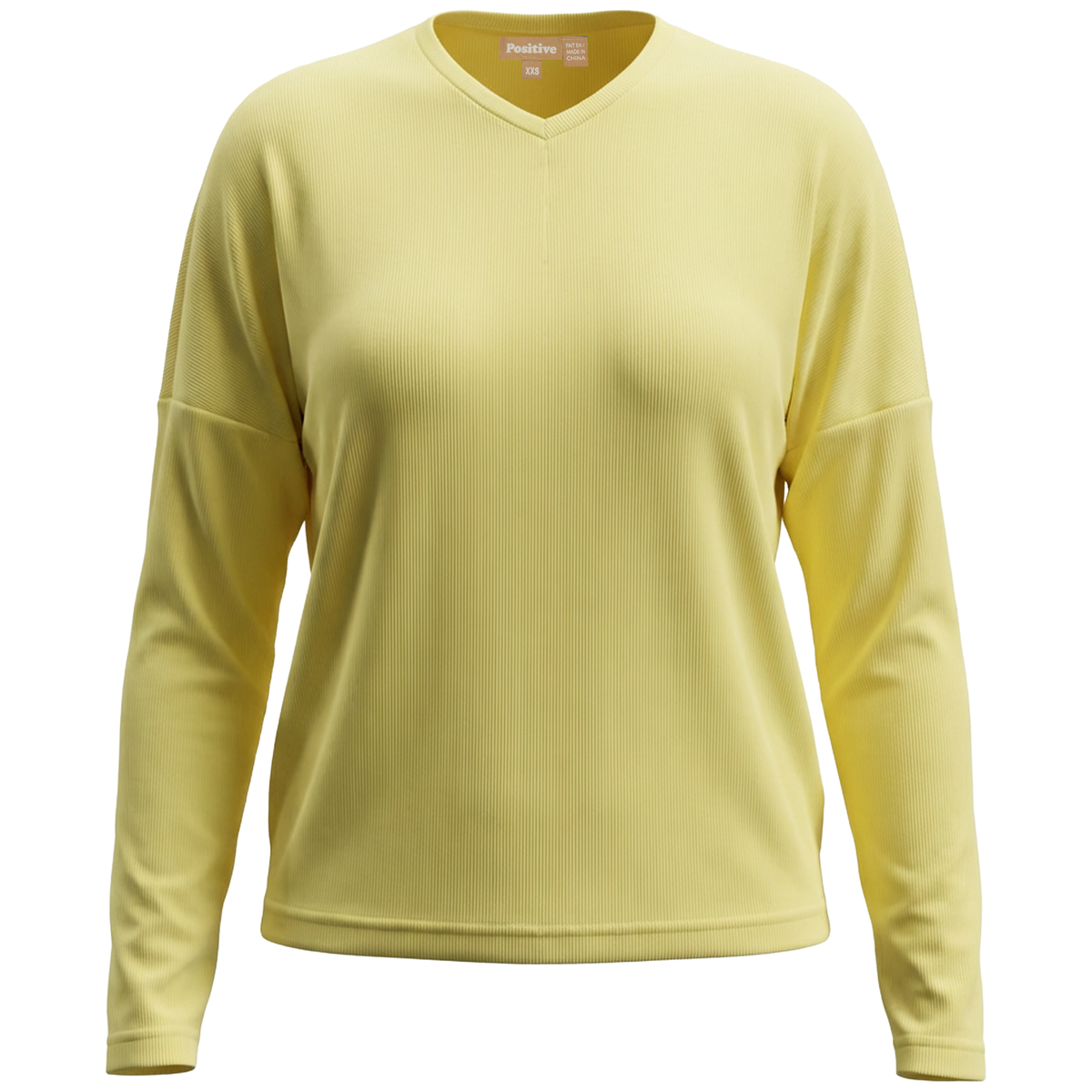 Ribbed V Neck Drop Shoulder Tee in Lime Light by Positive