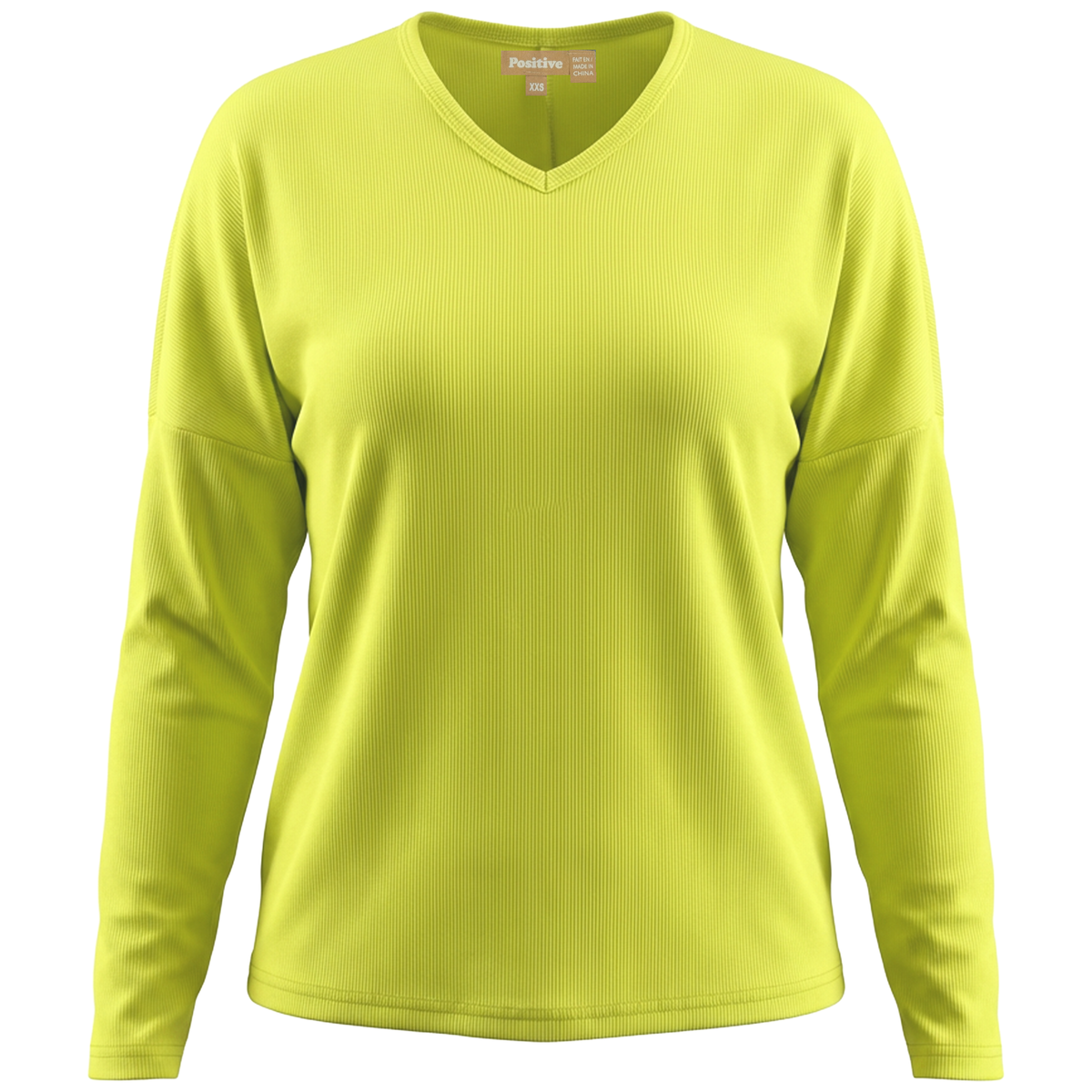 Ribbed V Neck Drop Shoulder Tee in Neon by Positive