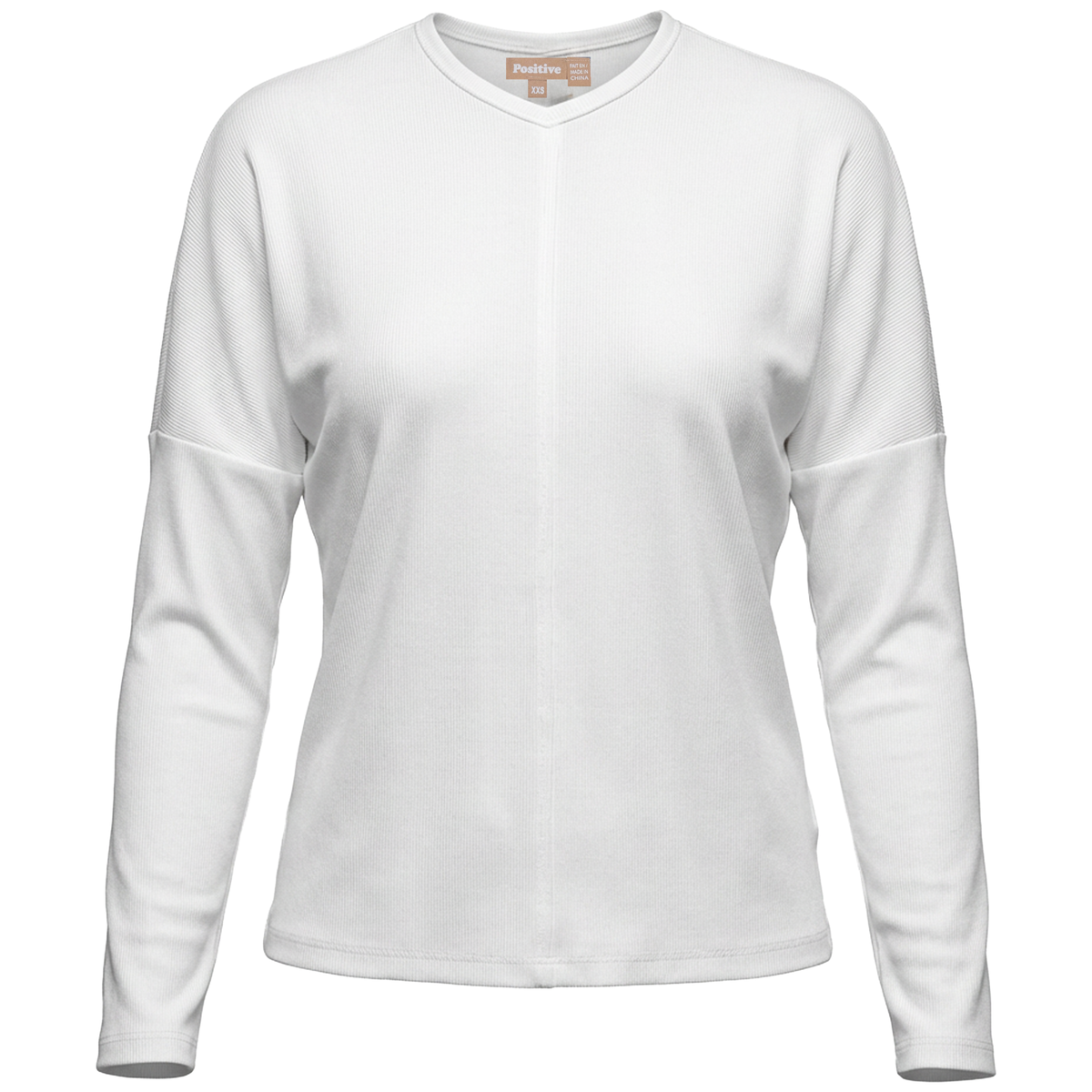 Ribbed V Neck Drop Shoulder Tee in White by Positive