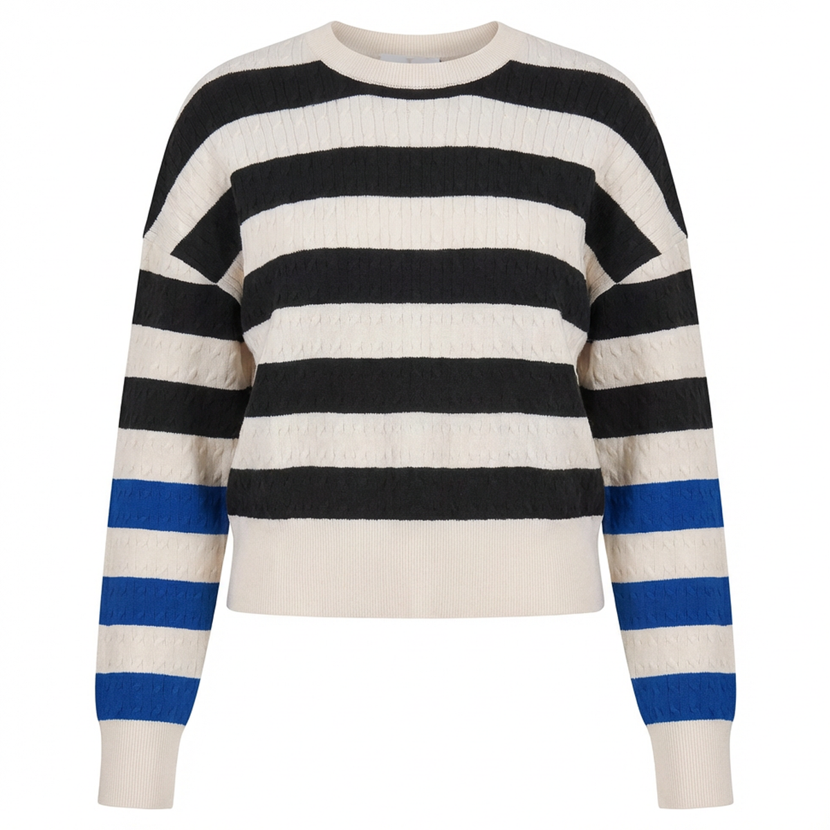 Striped Cable Sweater in Black Light Sapphire by Iconic