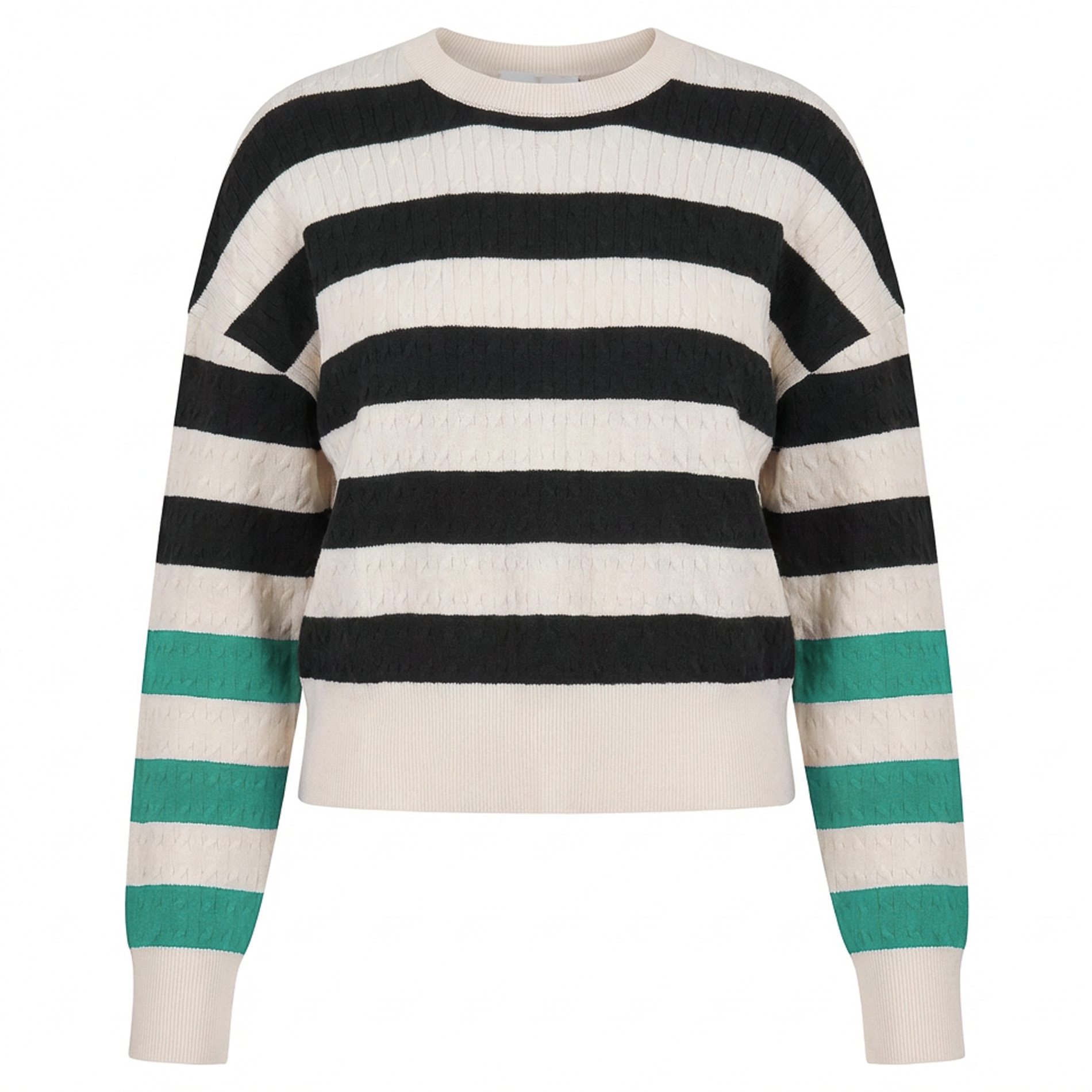 Striped Cable Sweater in Black Sea Green by Iconic
