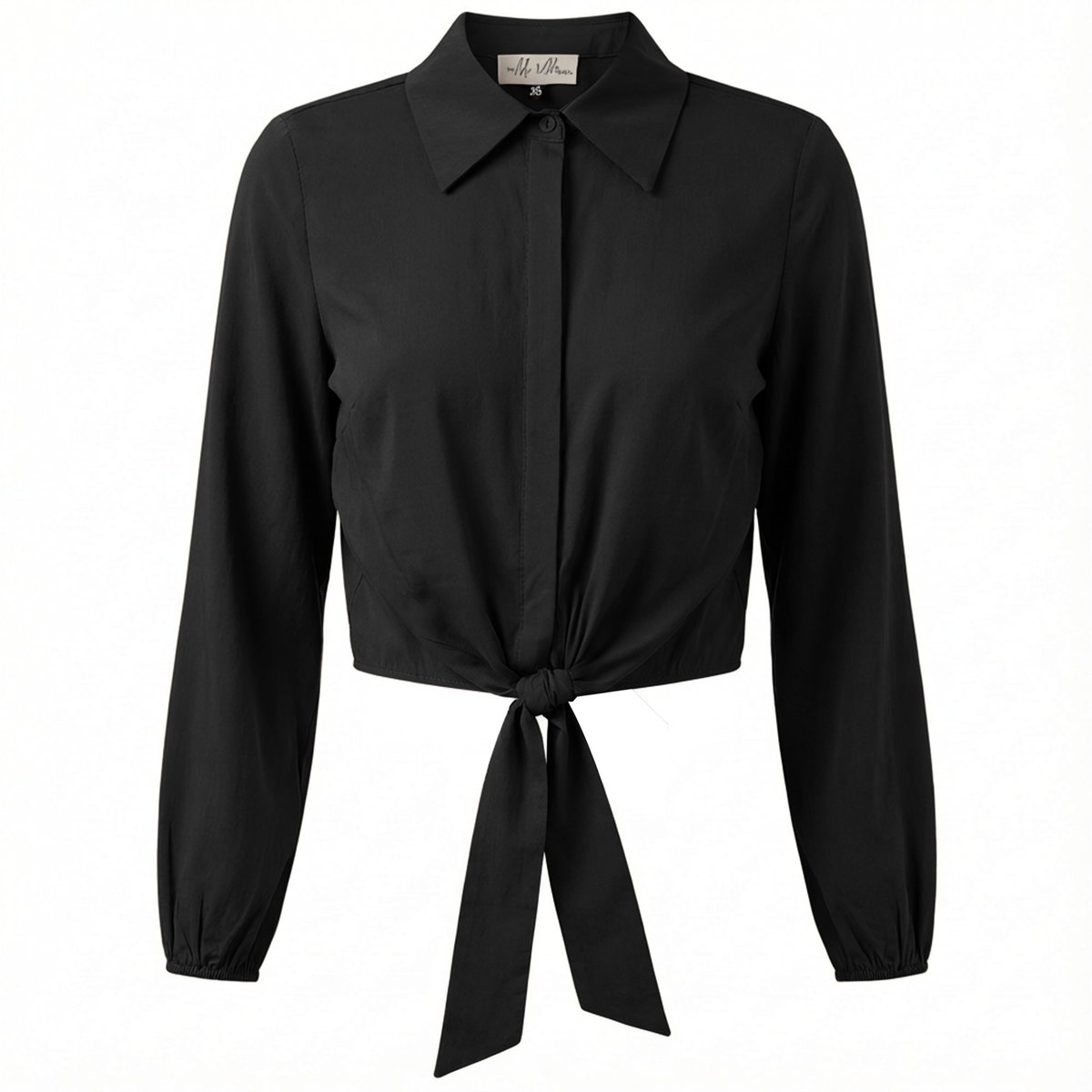 Cropped Cotton Tie Blouse in Black by The Norway Club