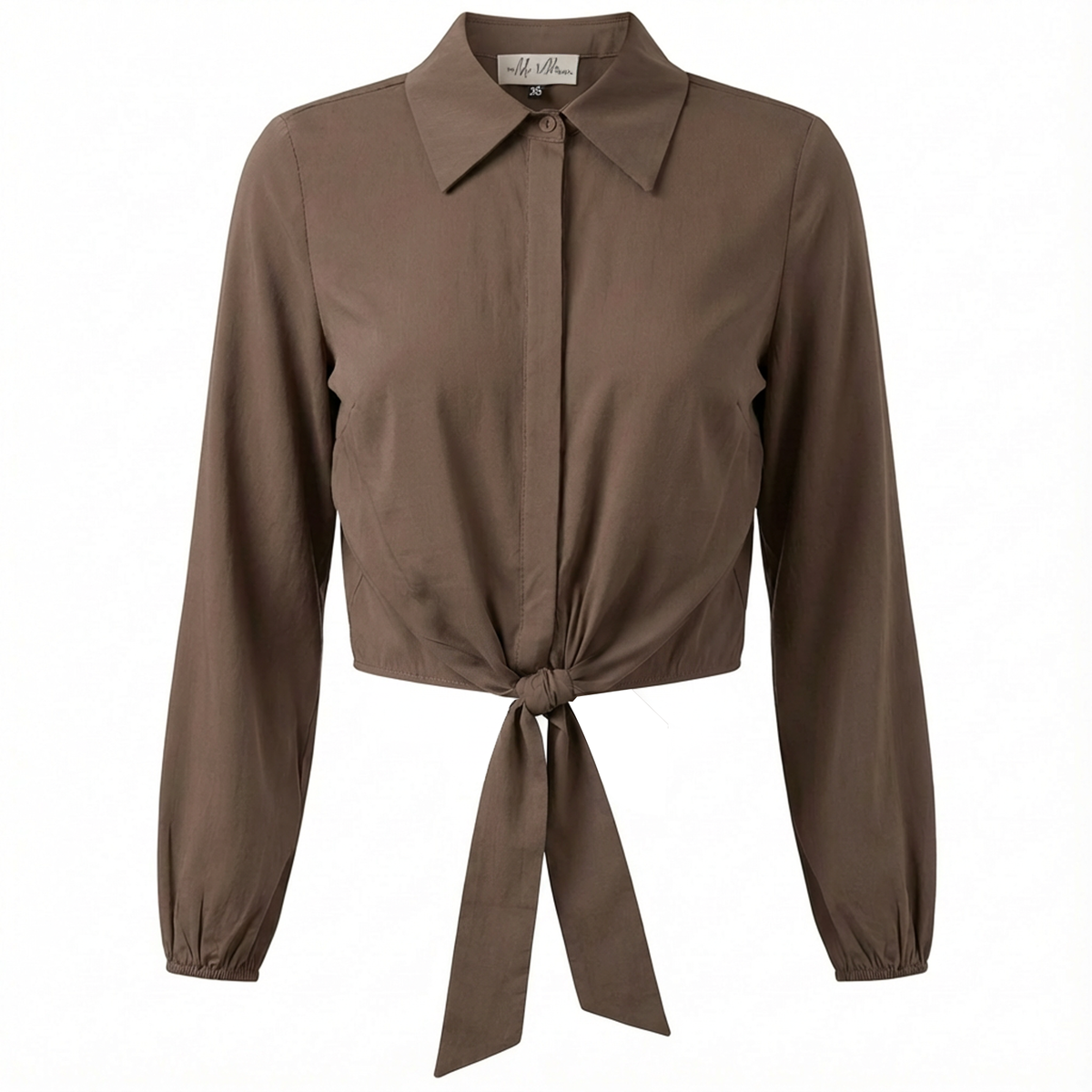 Cropped Cotton Tie Blouse in Espresso by The Norway Club