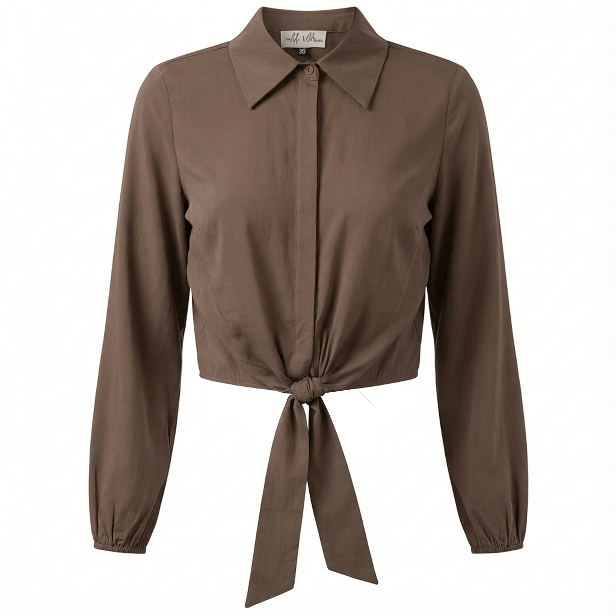 Cropped Cotton Tie Blouse in Espresso by The Norway Club