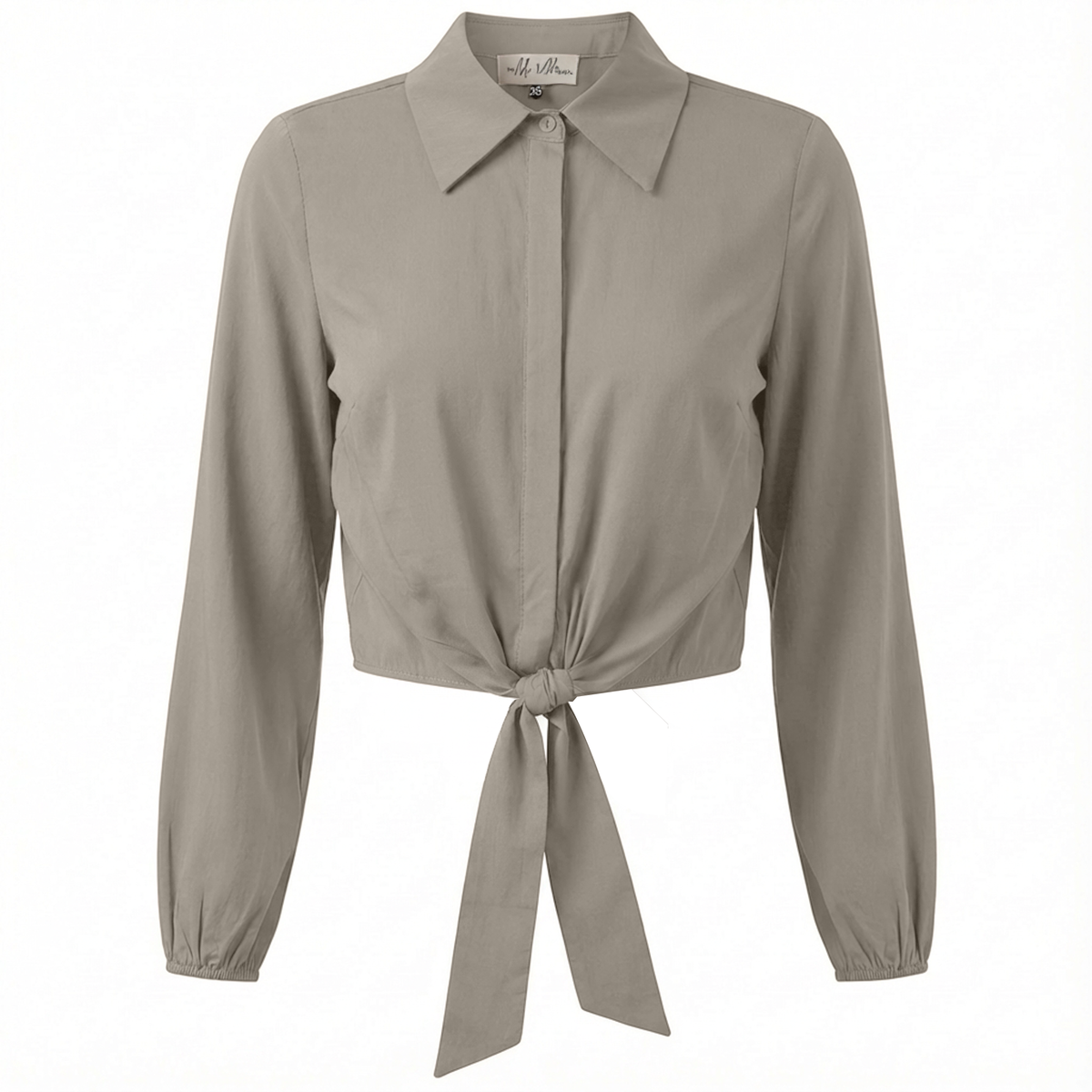 Cropped Cotton Tie Blouse in Stone by The Norway Club