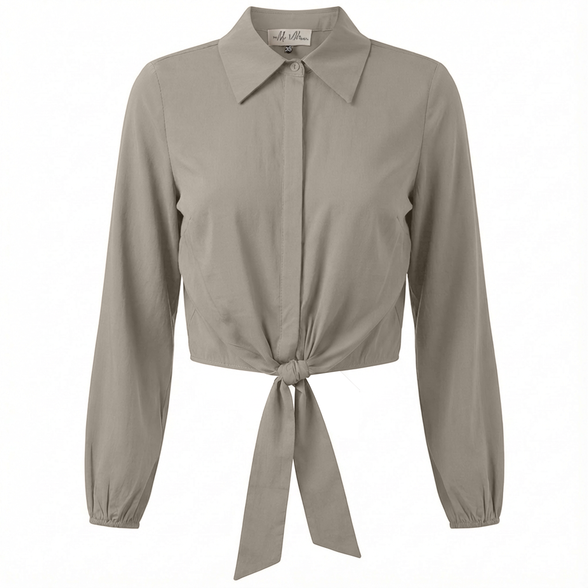 Cropped Cotton Tie Blouse in Stone by The Norway Club