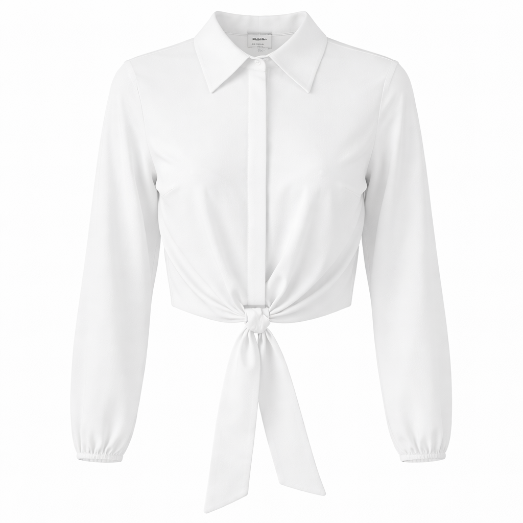 Cropped Cotton Tie Blouse in White by The Norway Club