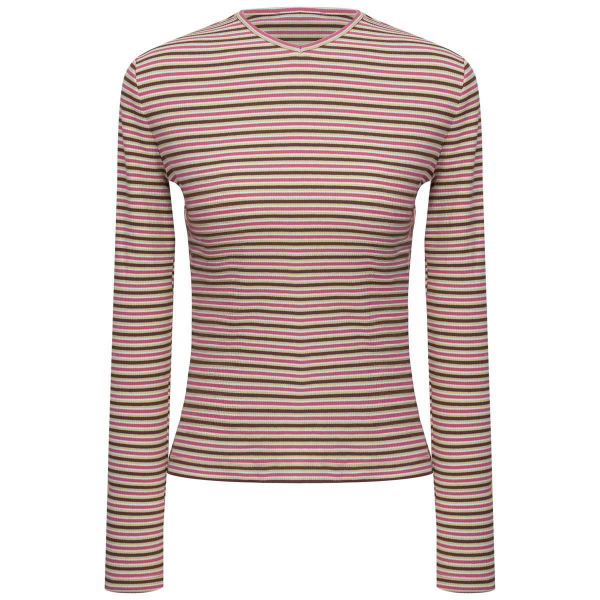 V Neck Dolman Striped Tee in Champagn by Dot