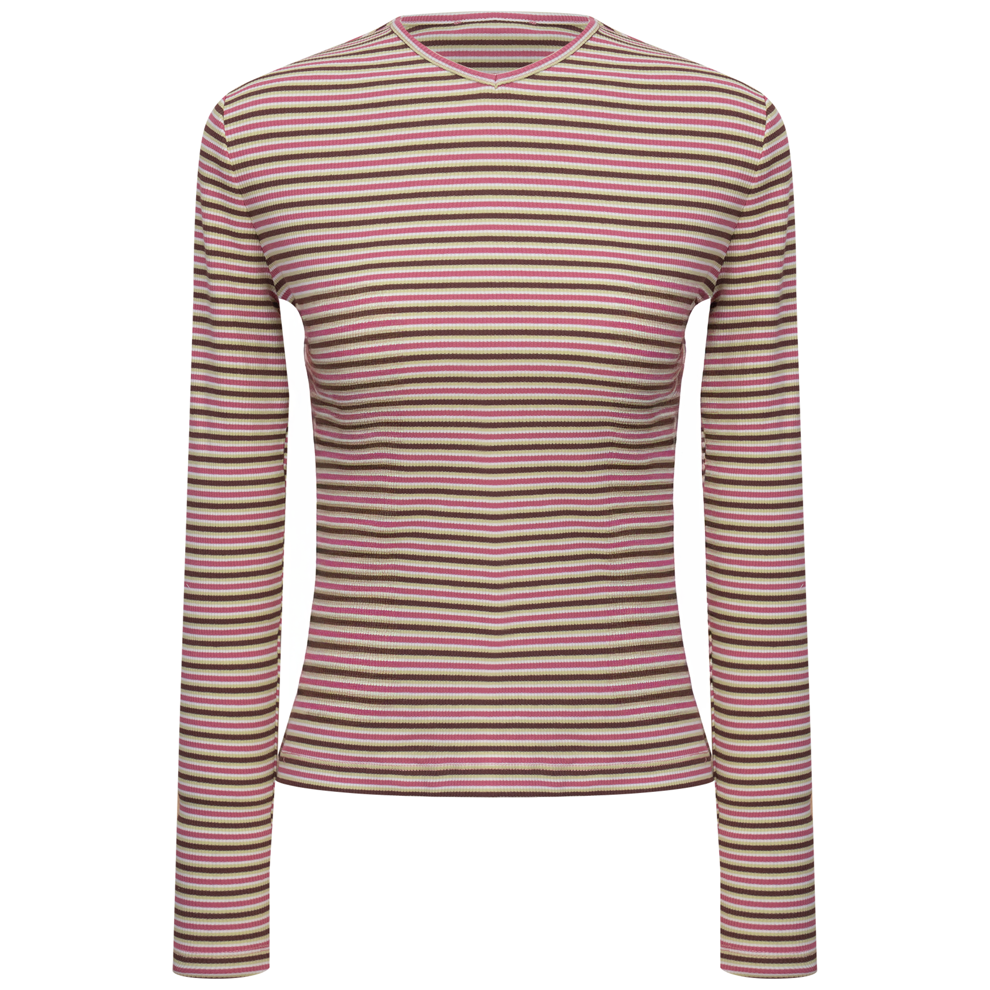 V Neck Dolman Striped Tee in Champagn by Dot