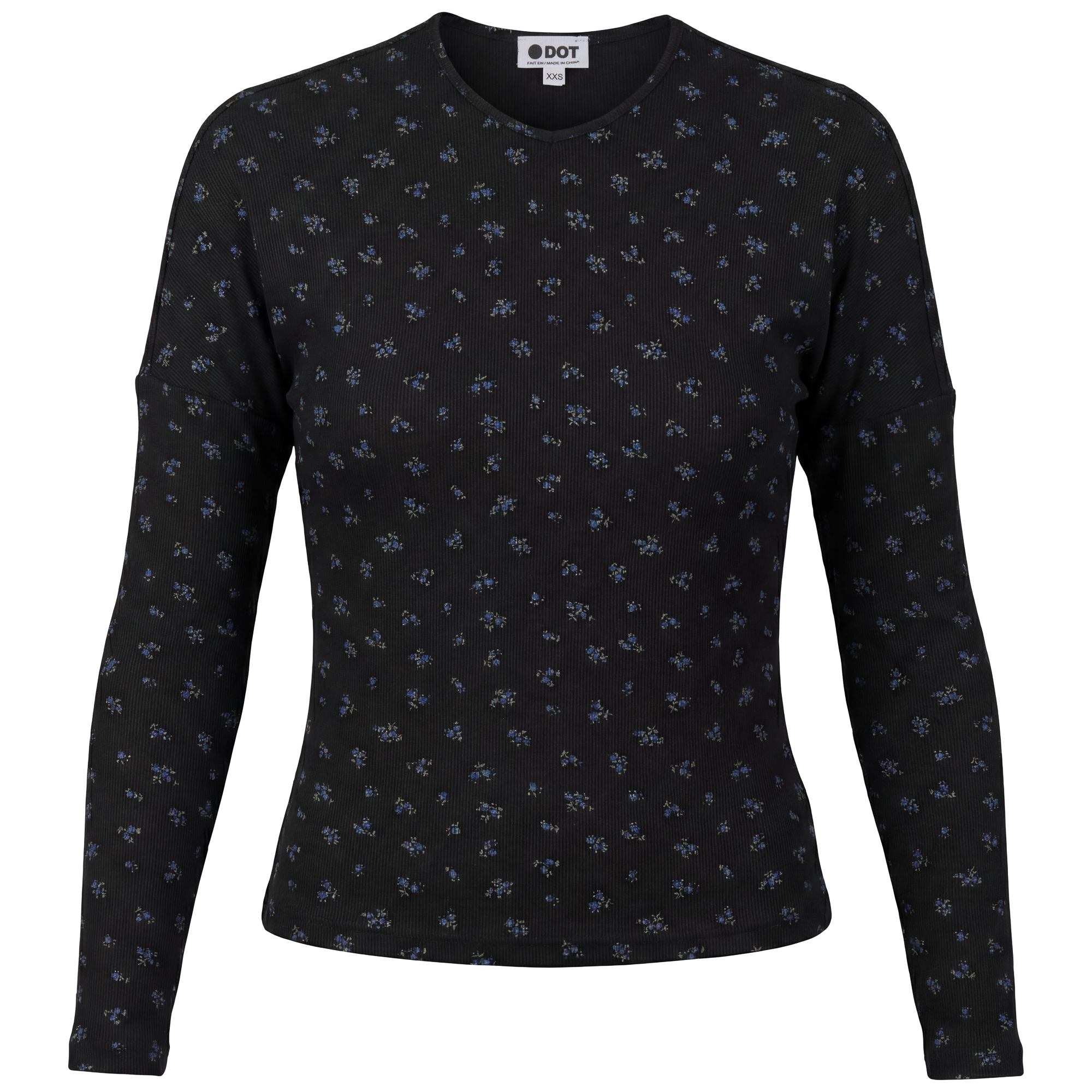Floral V Neck Dolman Tee in Black by Dot