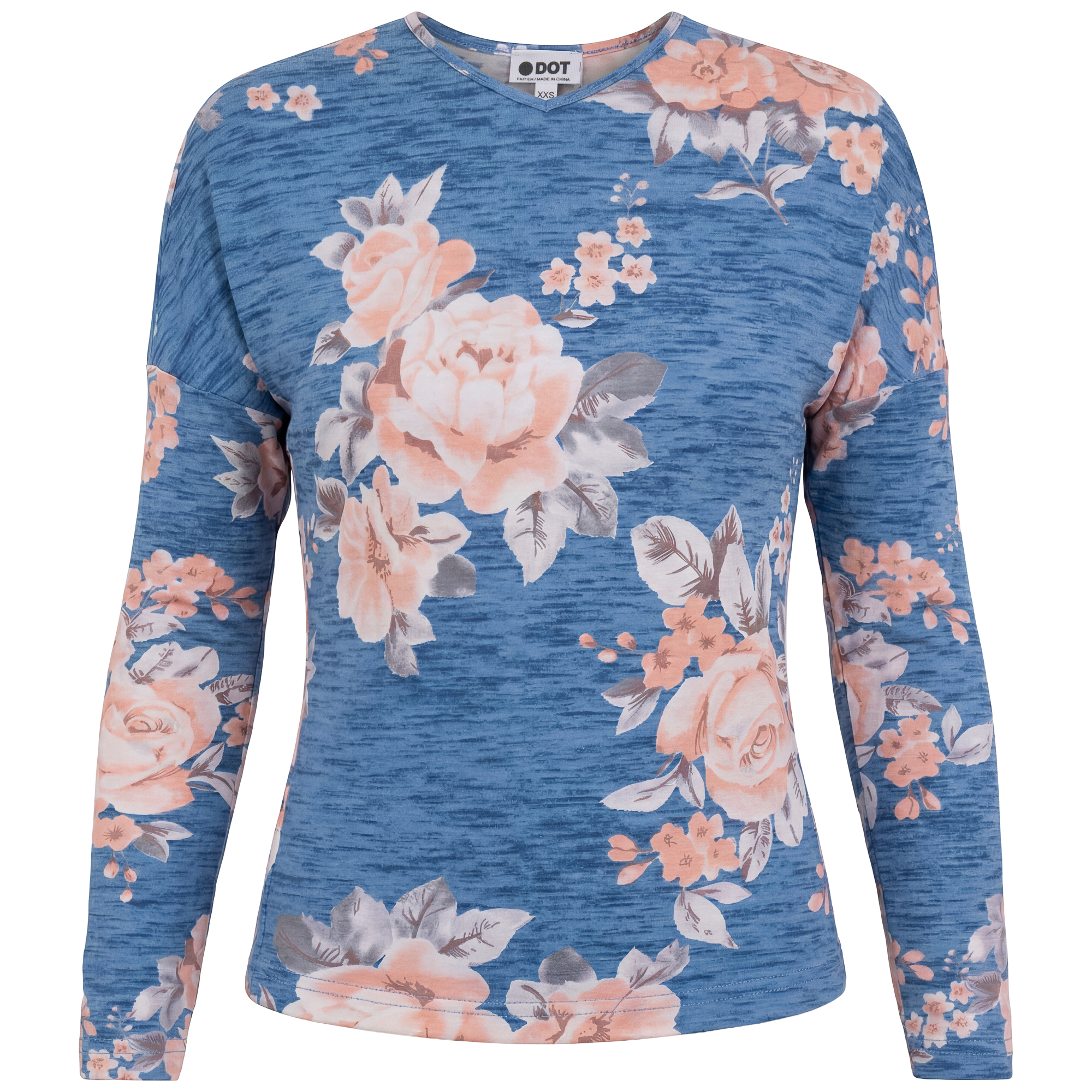 Floral V Neck Dolman Tee in Blue by Dot