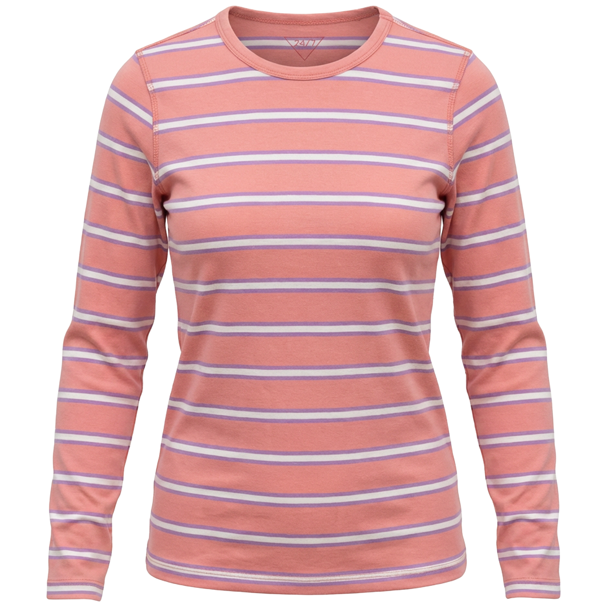 Striped V Neck Tee in Mauve by 24/7