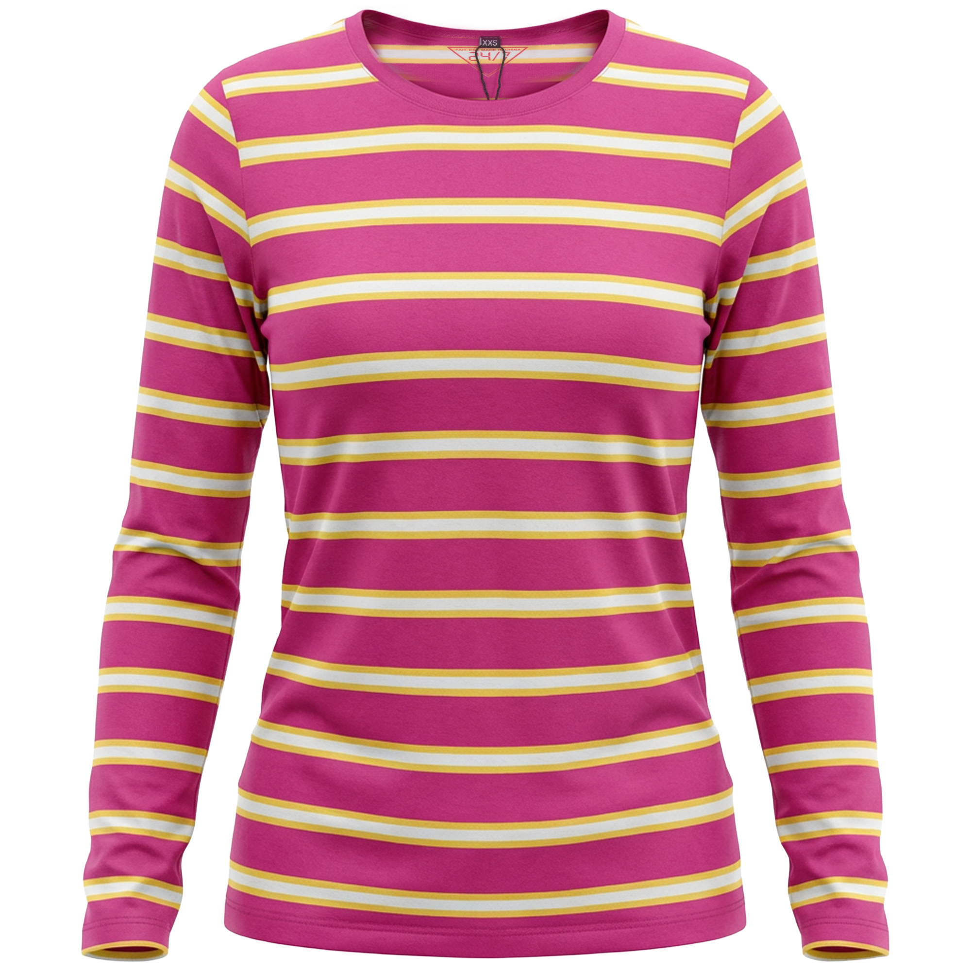 Striped V Neck Tee in Pink by 24/7