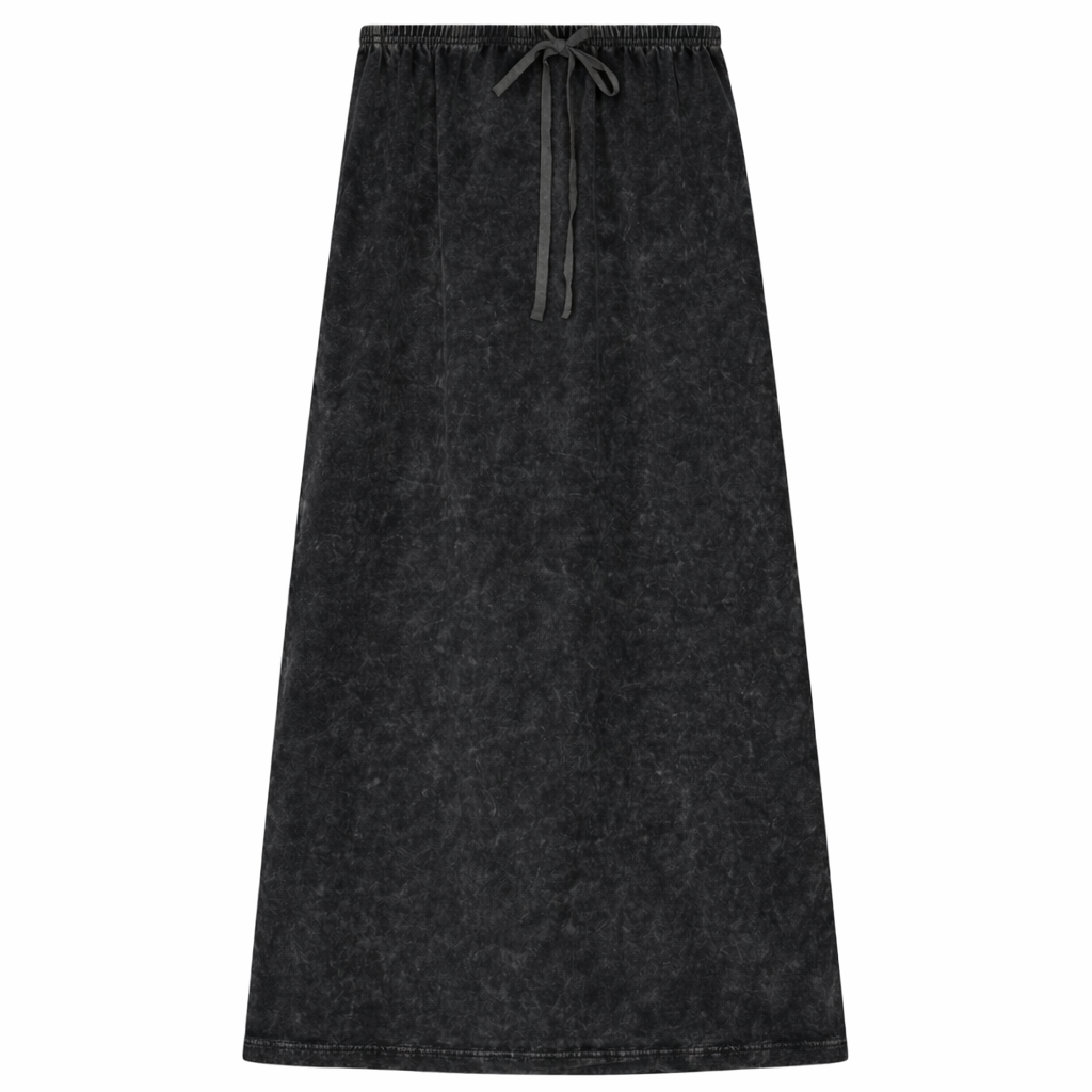 Mineral Wash Maxi Skirt in Black Wash by QEW