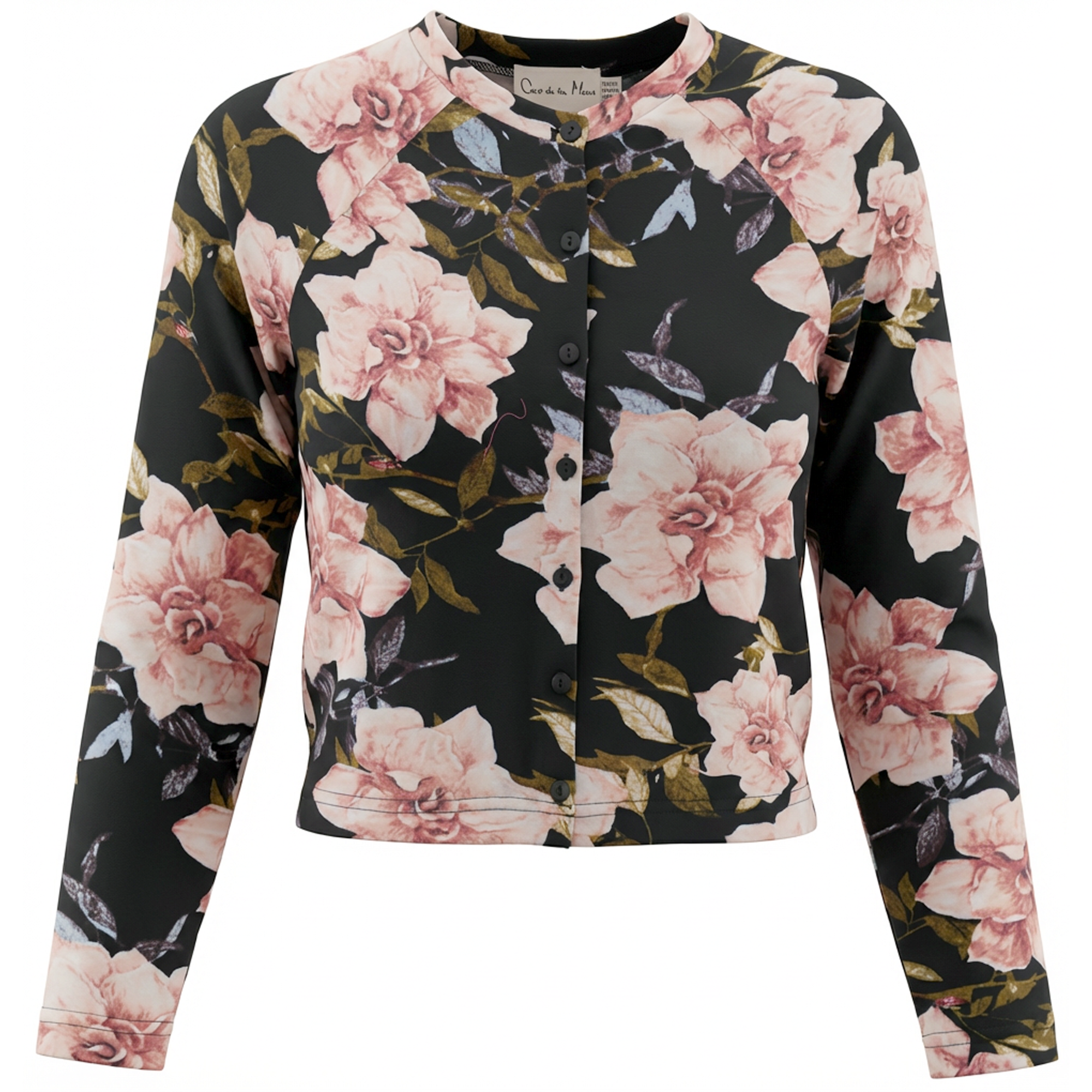 Cropped Floral Cardigan in Black by Coco de la Mour