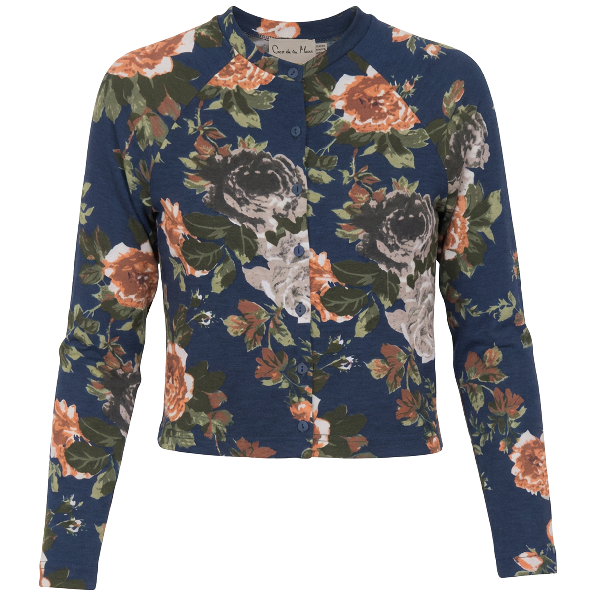 Cropped Floral Cardigan in Chambray by Coco de la Mour